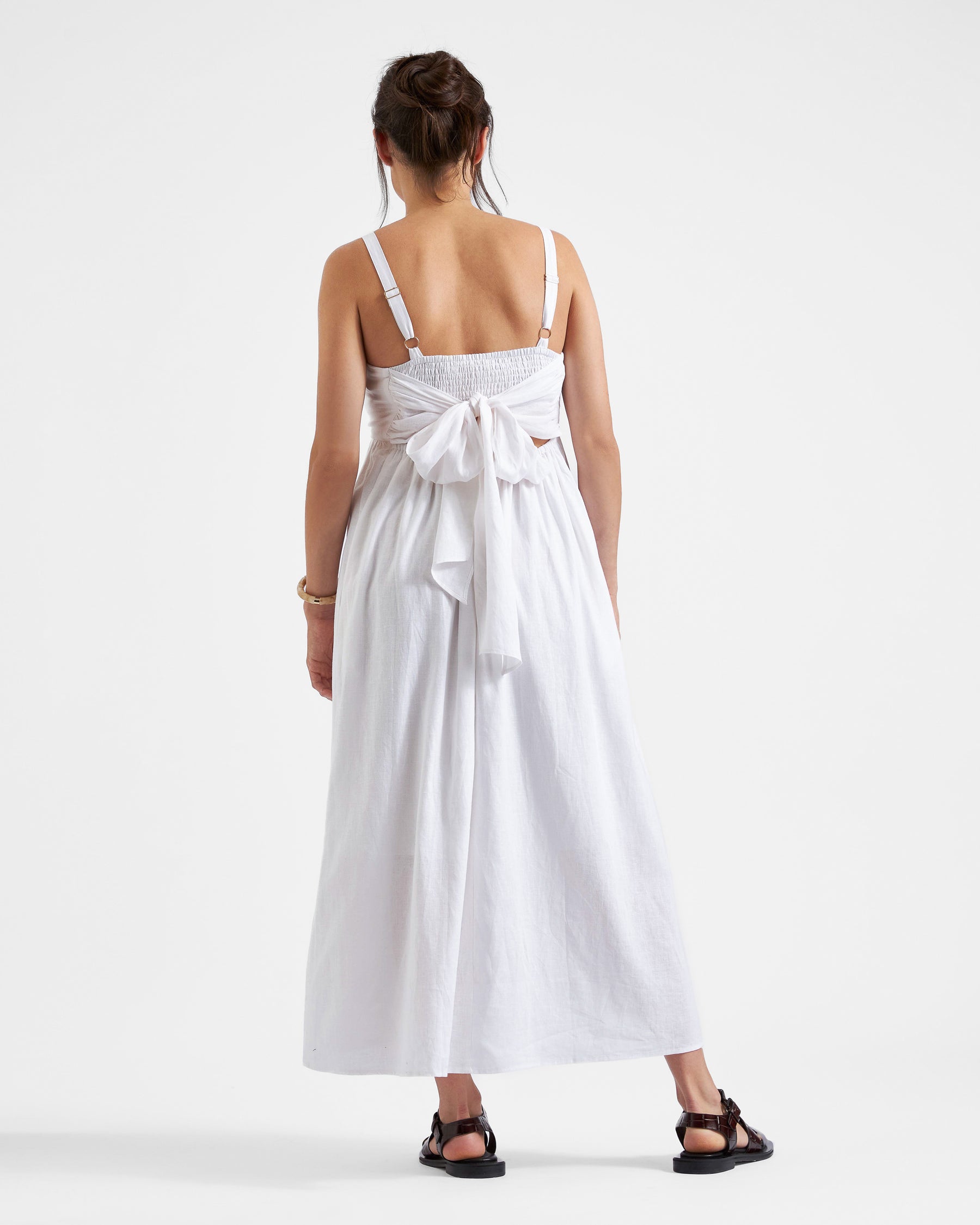 Simone Tie Back Linen Dress  White