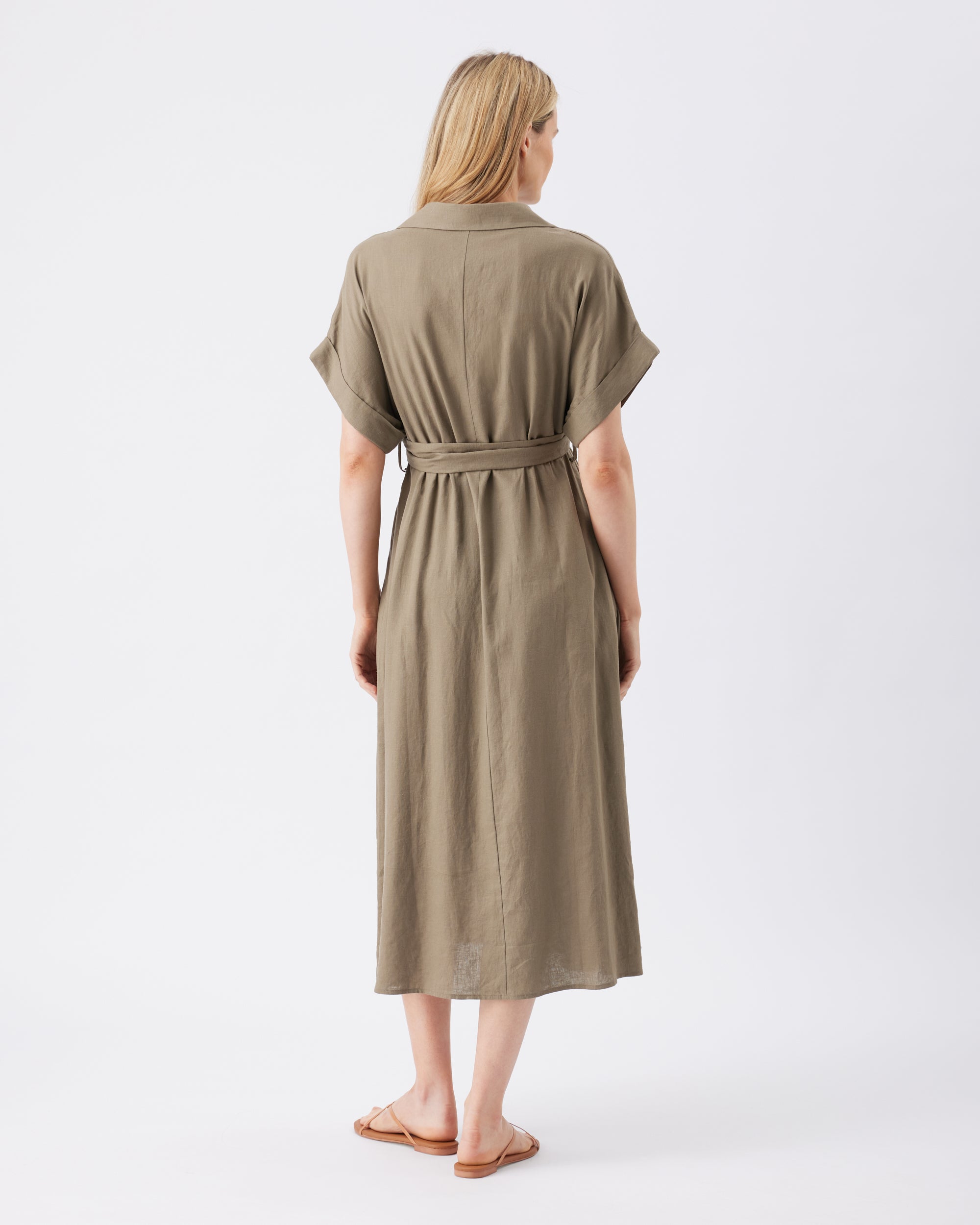 Amy Linen Nursing Shirt Dress  Olive