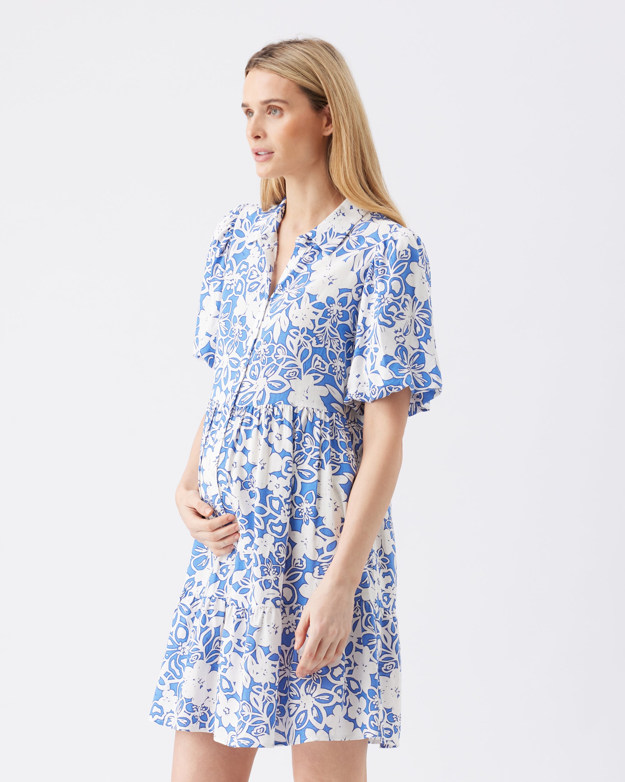 Nahla Linen Dress  Royal / White
