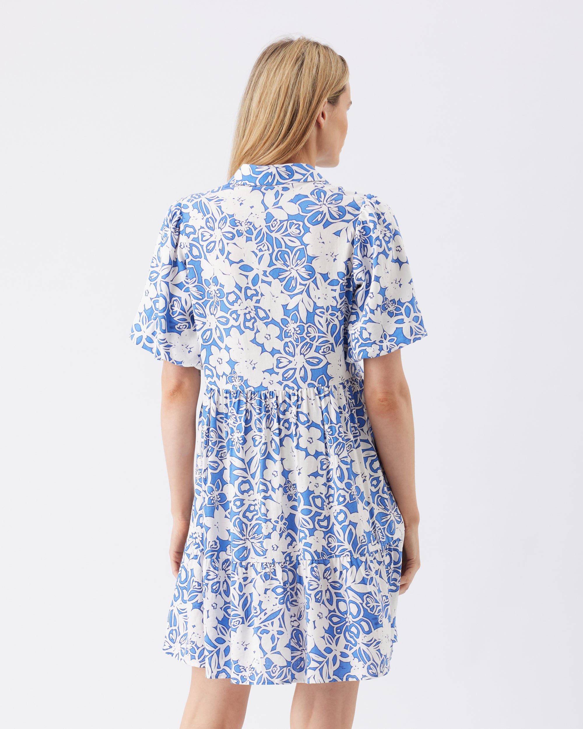 Nahla Linen Dress  Royal / White