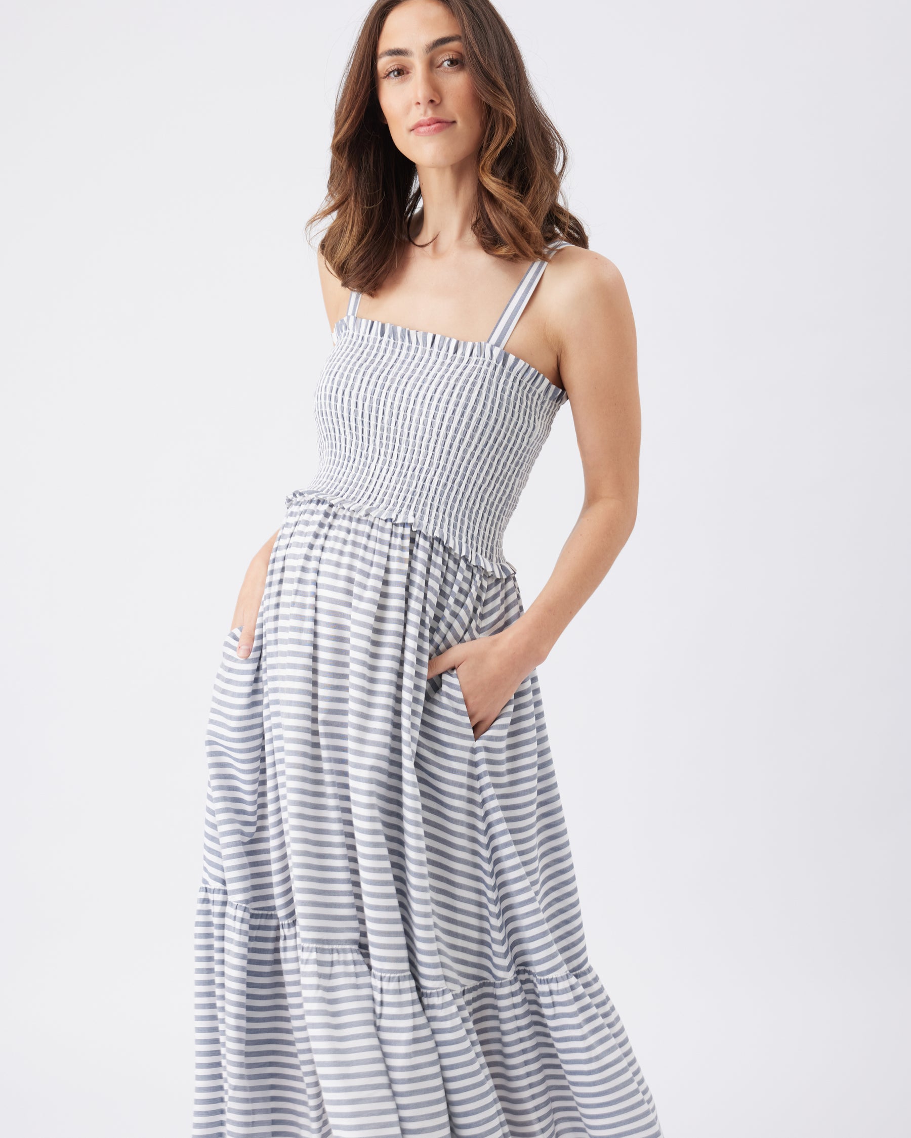 Sofia Stripe Dress  Indigo / White
