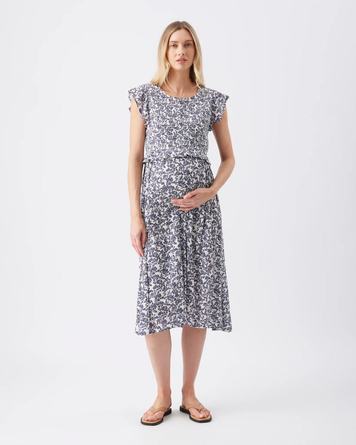 Joyce Nursing Dress White / Navy