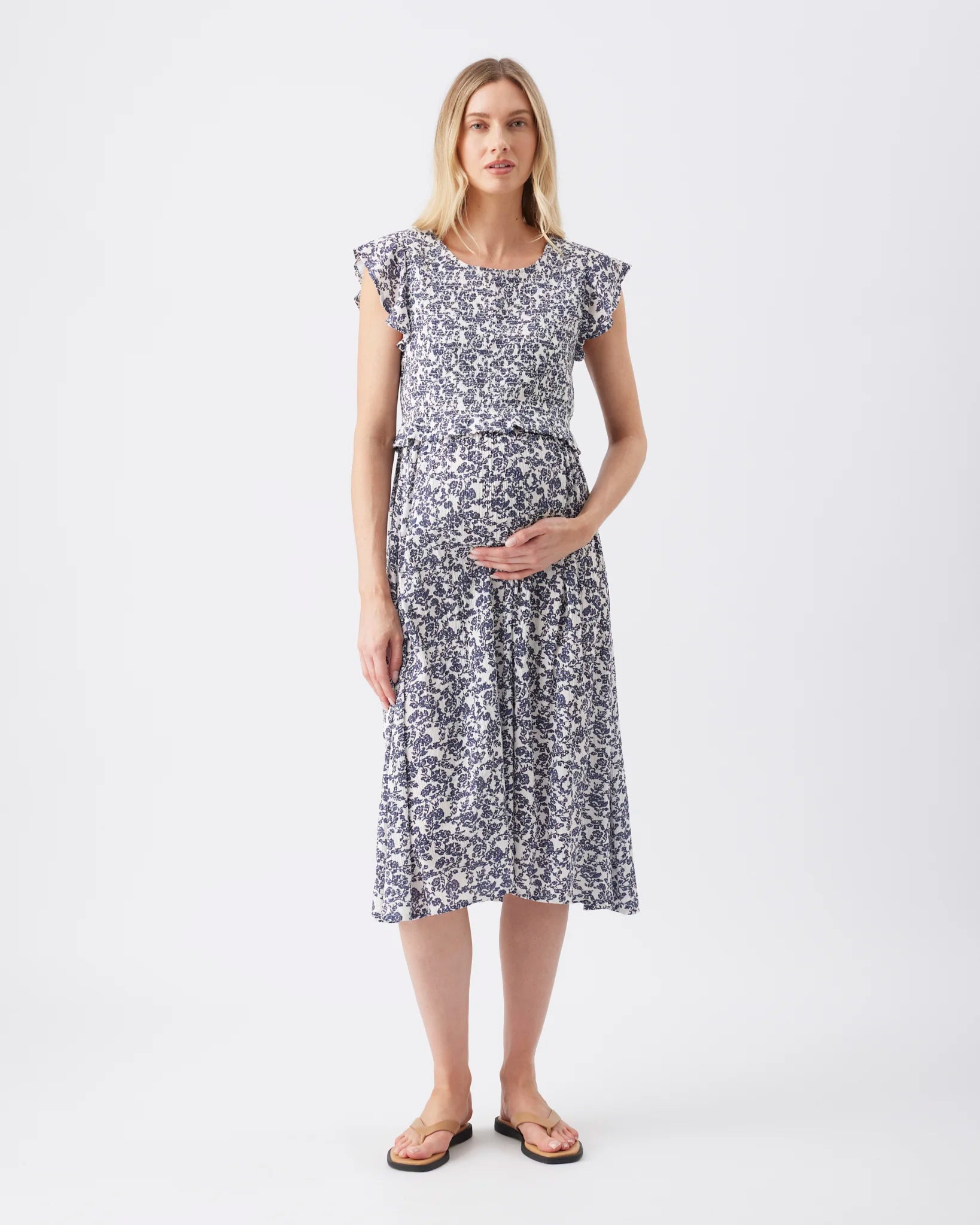 Joyce Nursing Dress White / Navy