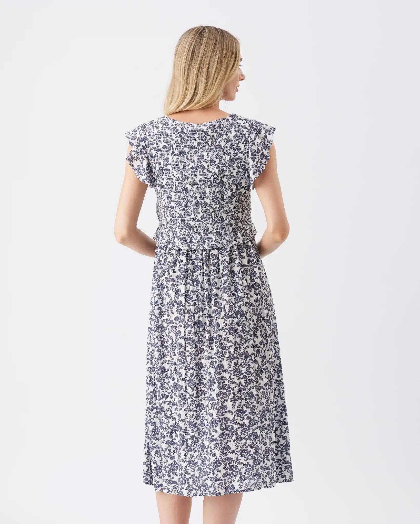 Joyce Nursing Dress White / Navy