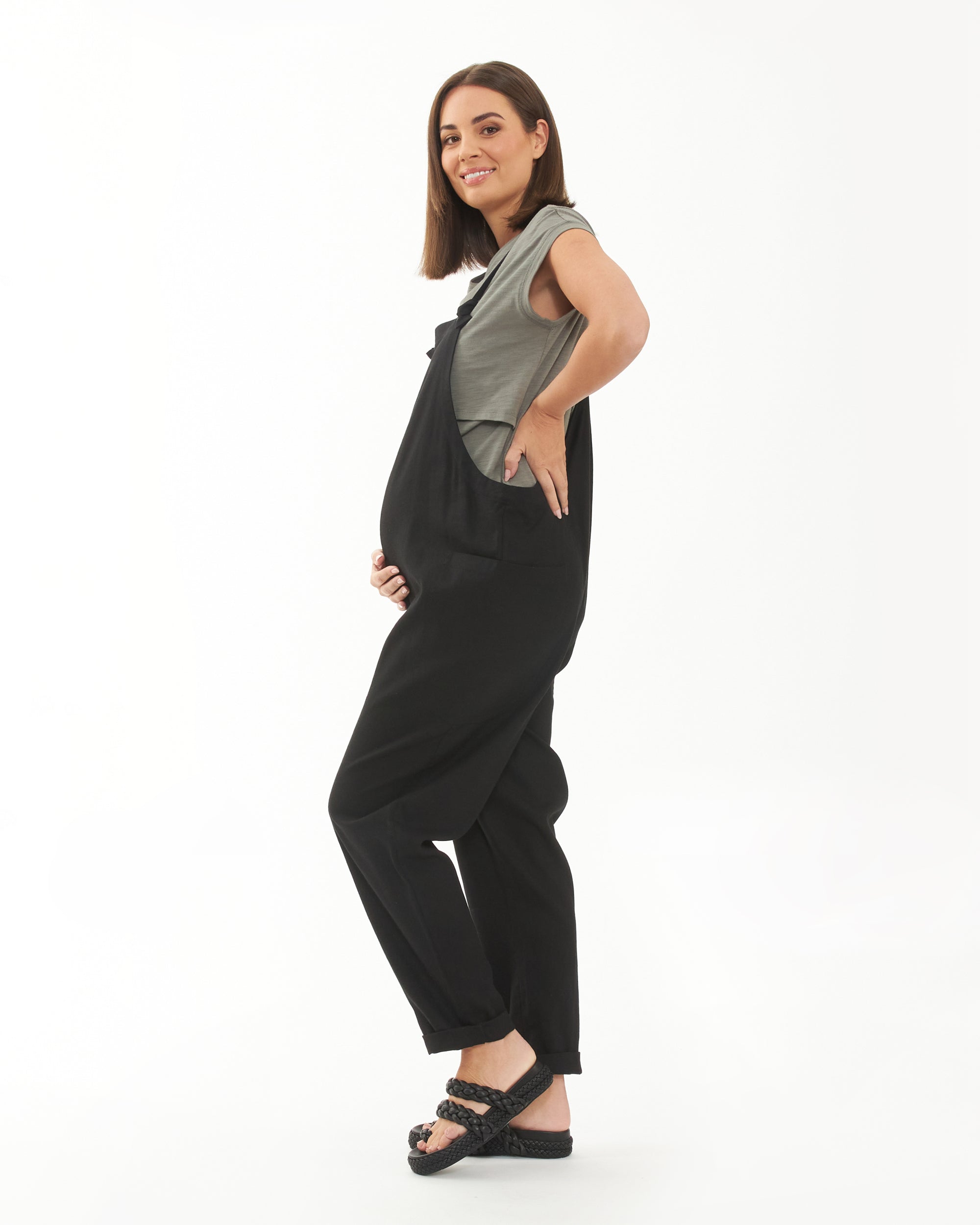 Linen maternity dungarees cheap