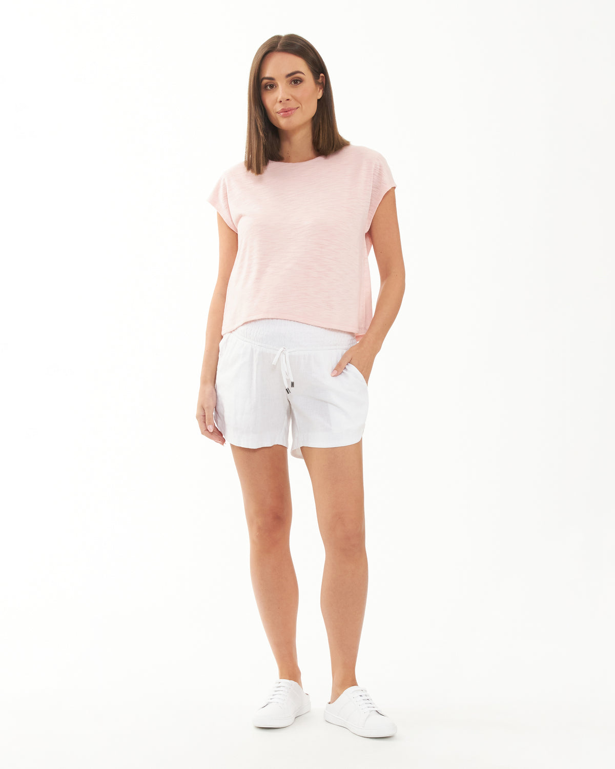 Indi Shirred Linen Short - White