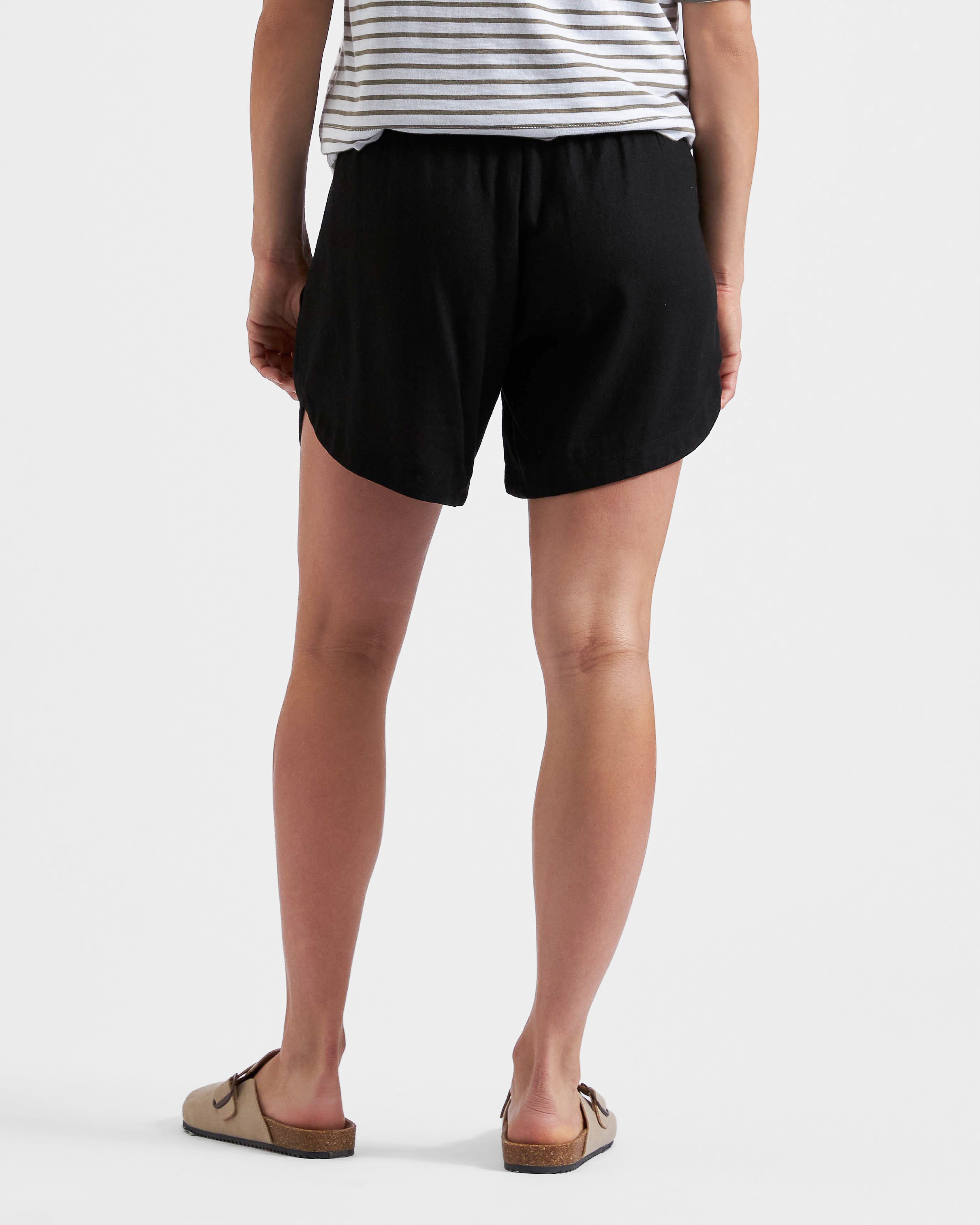 Byron Shirred Linen Short  Black