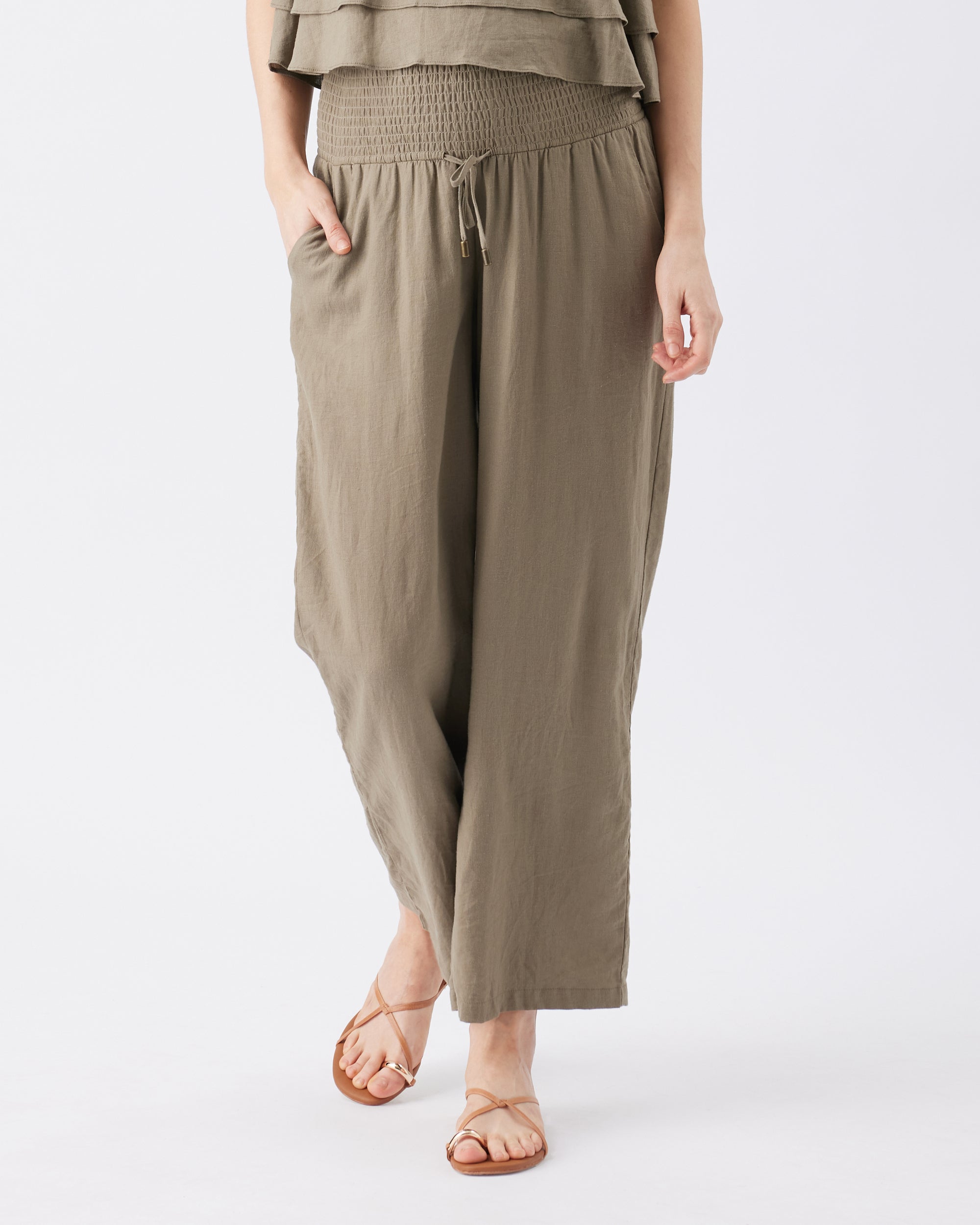 Indi Wide Leg Linen Pant Olive