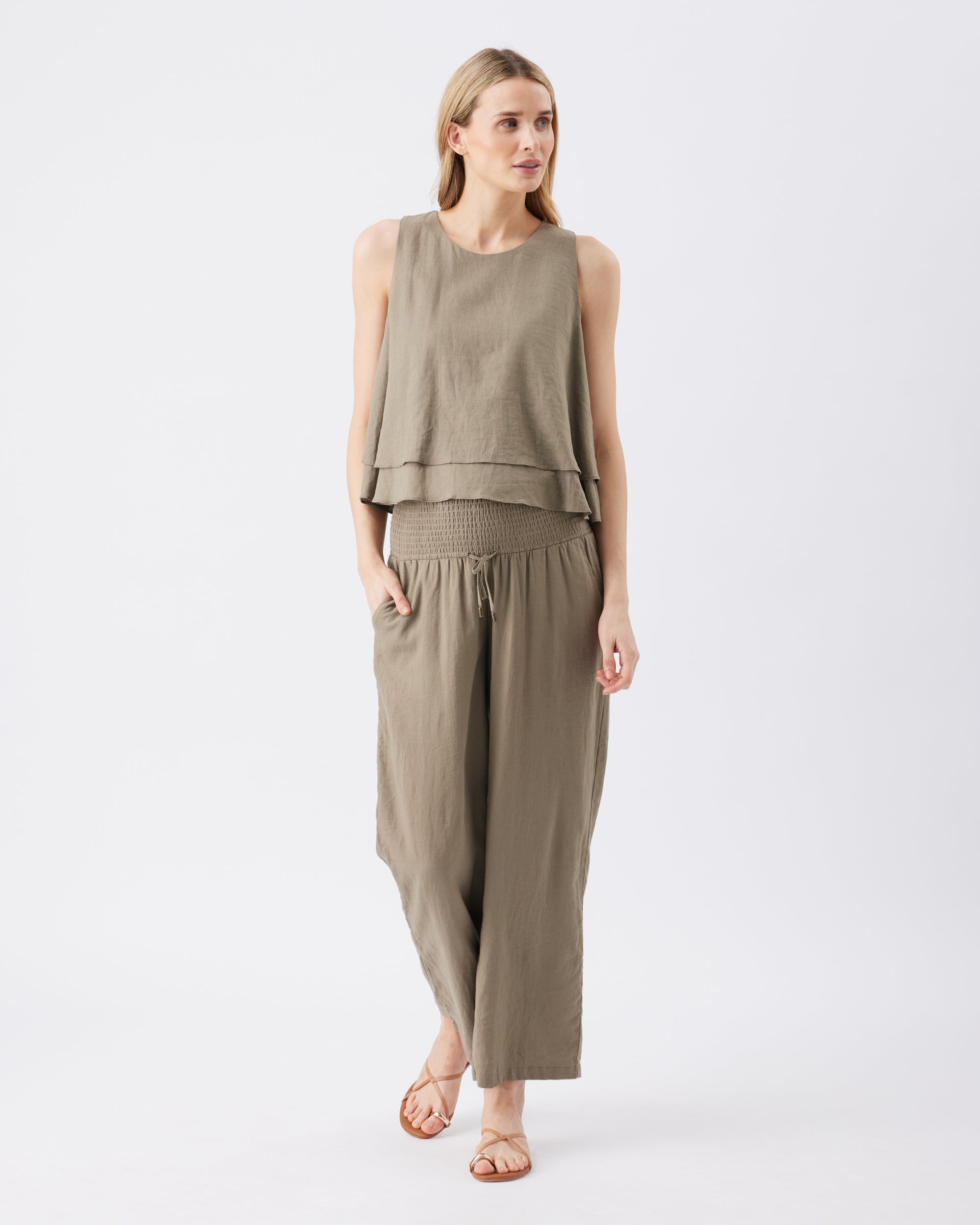 Indi Wide Leg Linen Pant Olive