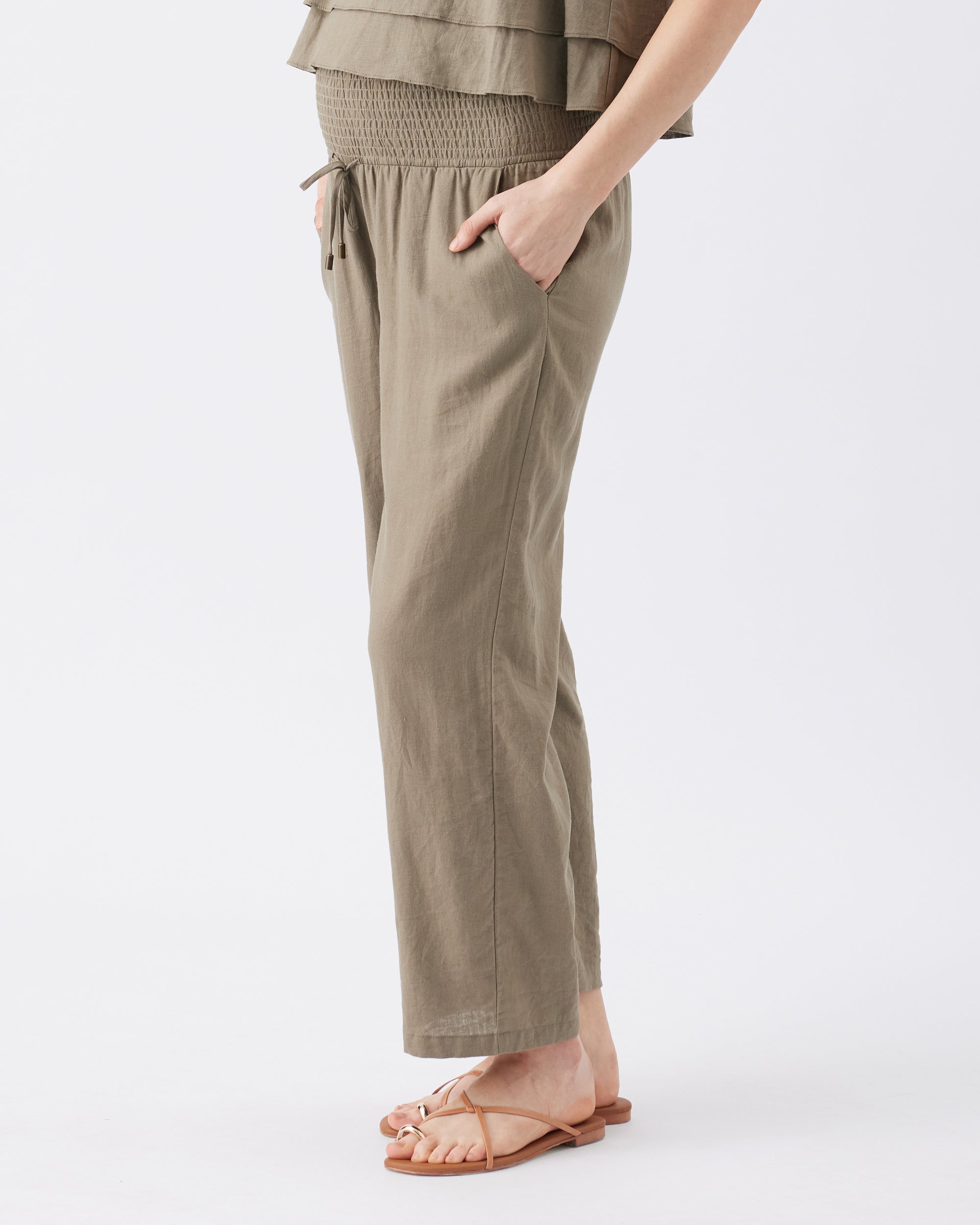 Indi Wide Leg Linen Pant Olive