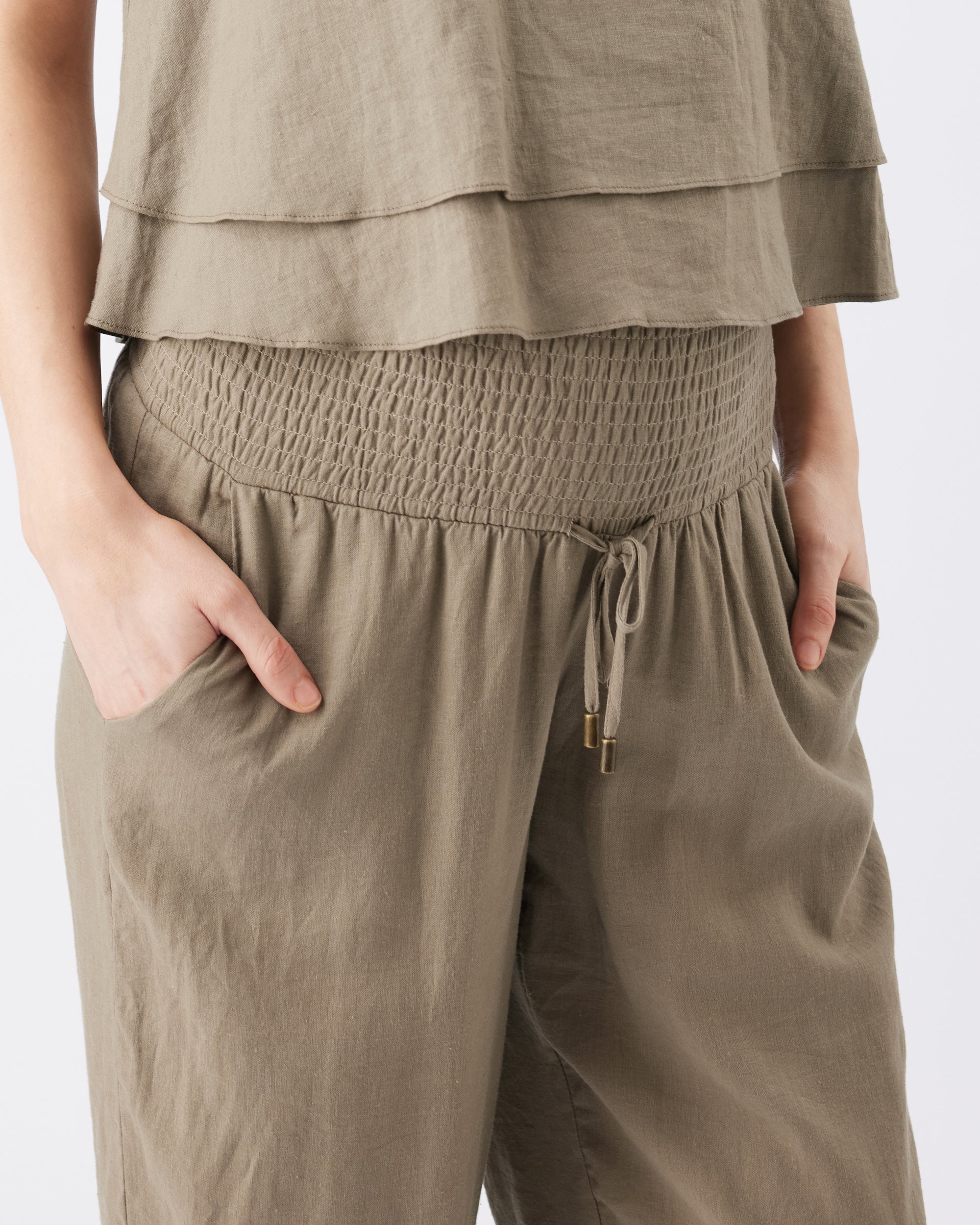 Indi Wide Leg Linen Pant Olive