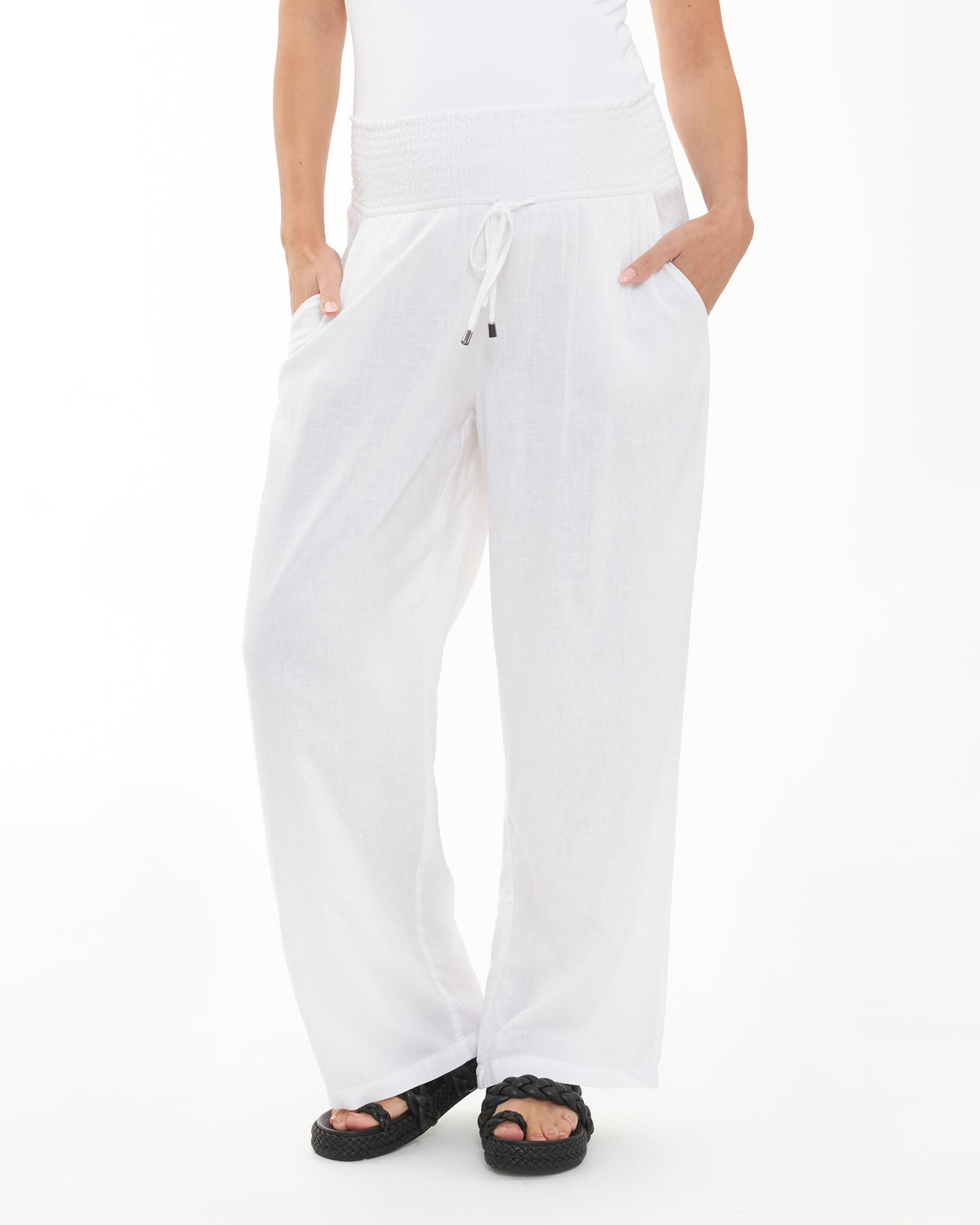 Indi Wide Leg Linen Pant White