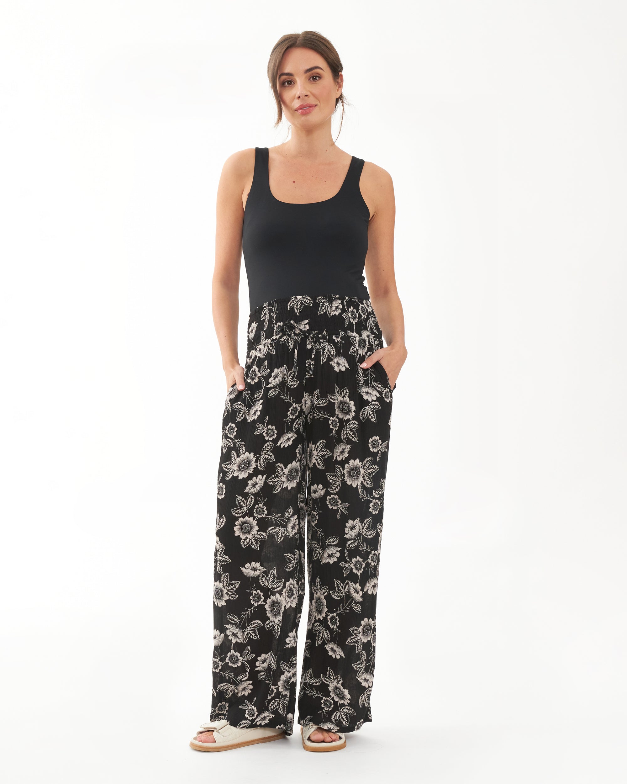 Trina Shirred Pants  Black / Natural