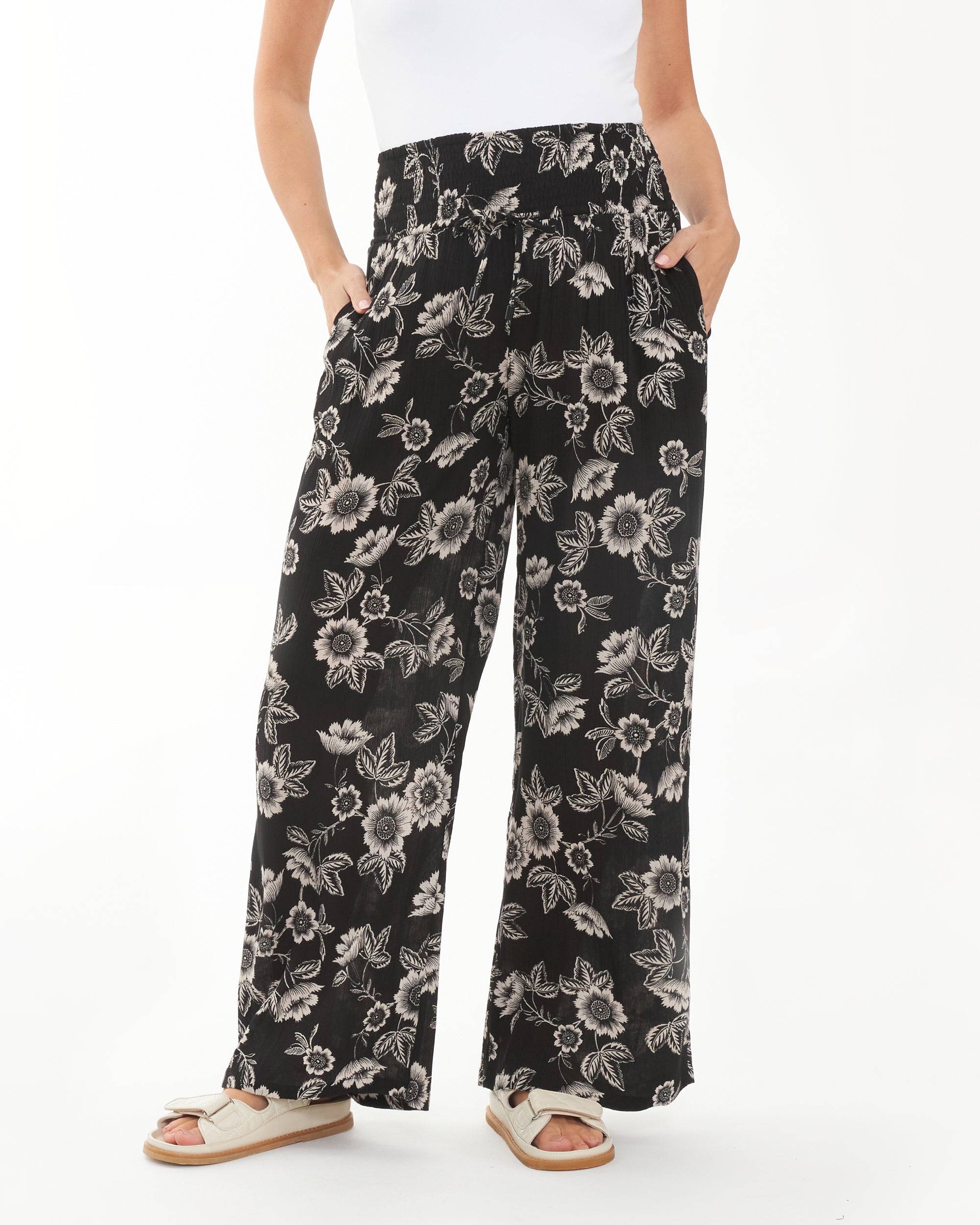 Trina Shirred Pants  Black / Natural