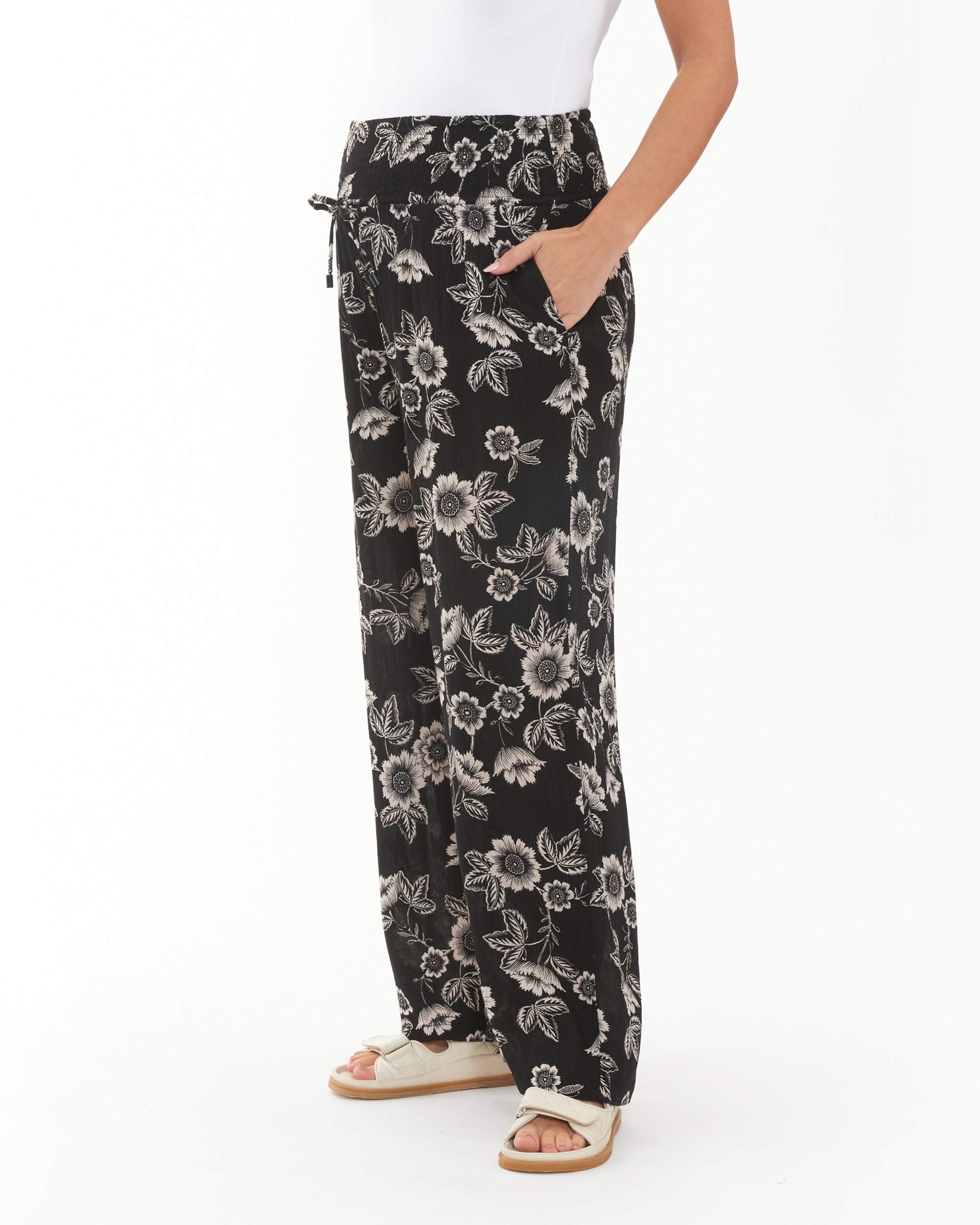 Trina Shirred Pants  Black / Natural