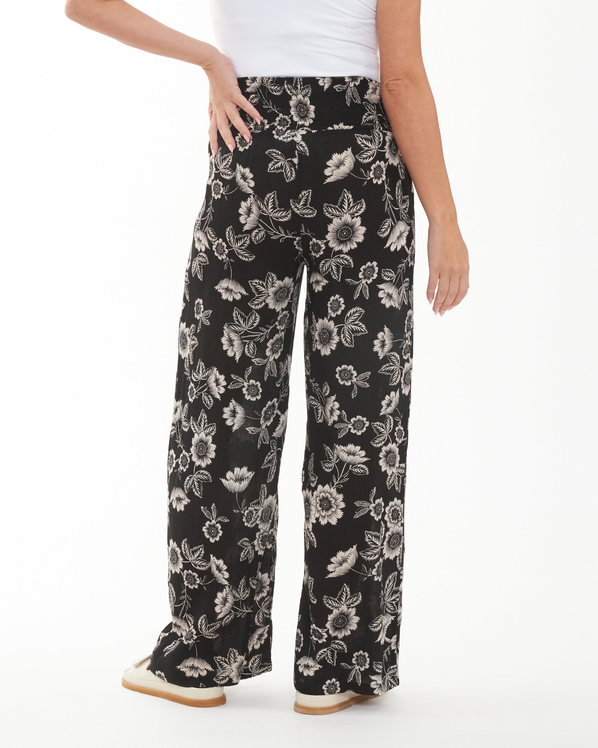 Trina Shirred Pants  Black / Natural