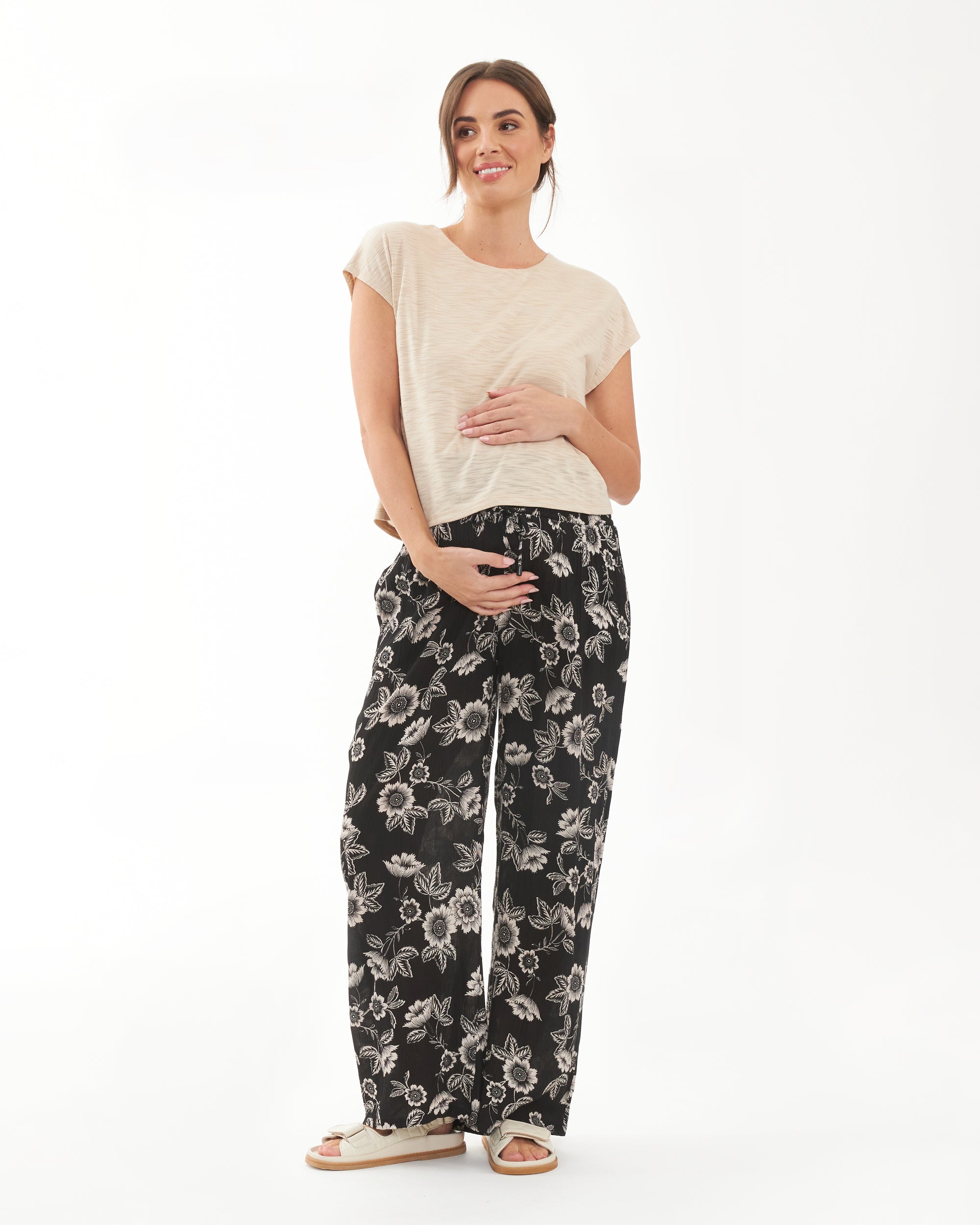 Trina Shirred Pants  Black / Natural