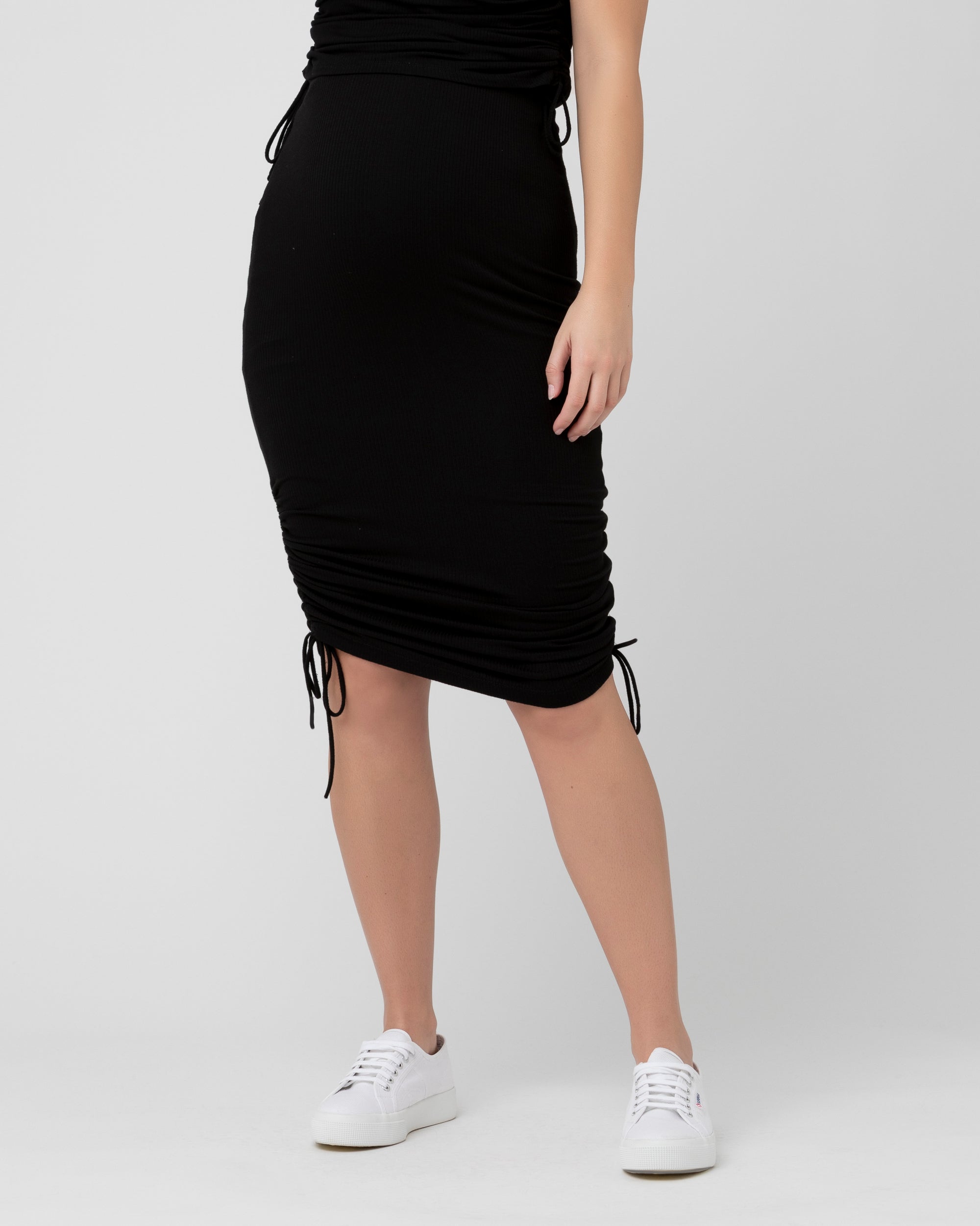 Edie Ruched Rib Skirt  Black