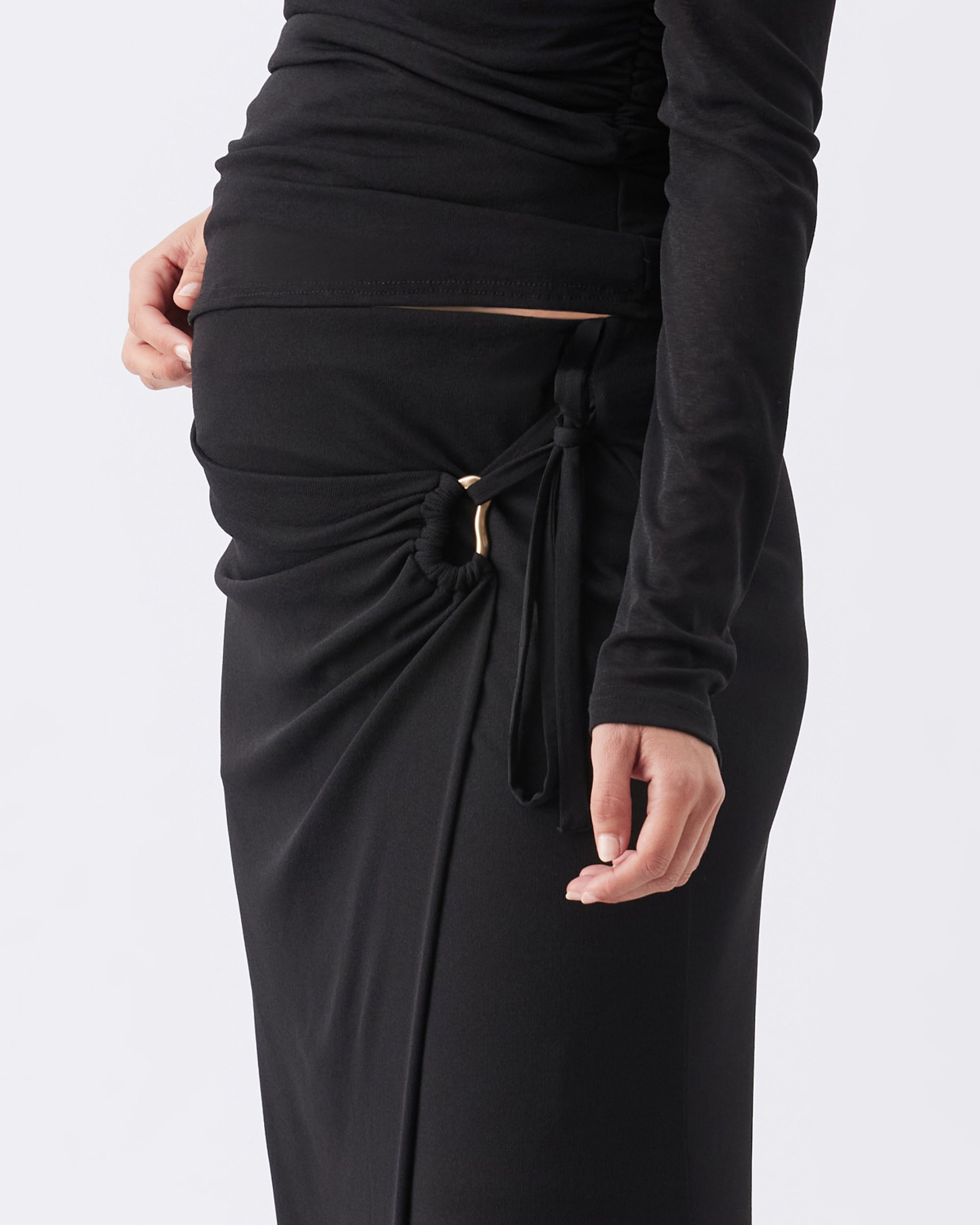 Rhi Mock Wrap Skirt  Black