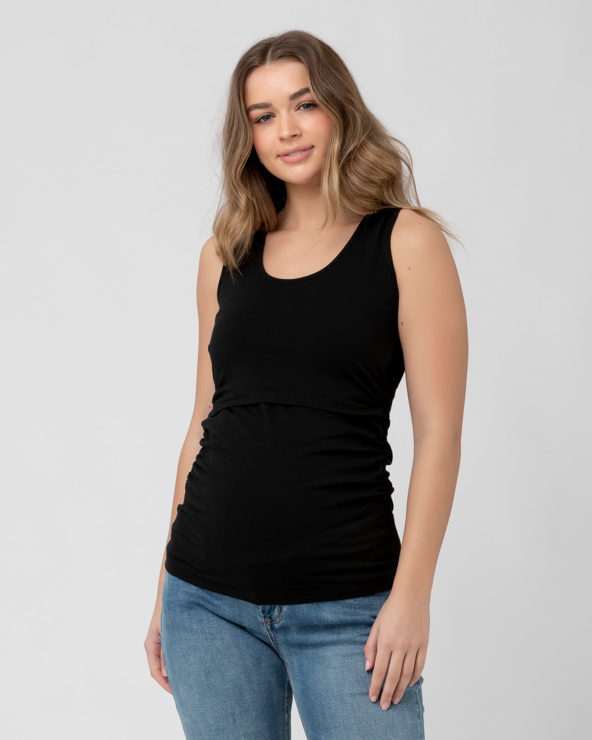 Ingrid & Isabel Basics Crossover Maternity & Nursing Cami, Seamless Support  Tank, Black at  Women's Clothing store