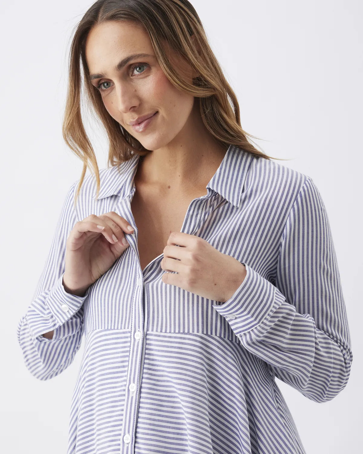 Stripe Layered Peplum Shirt Navy / White