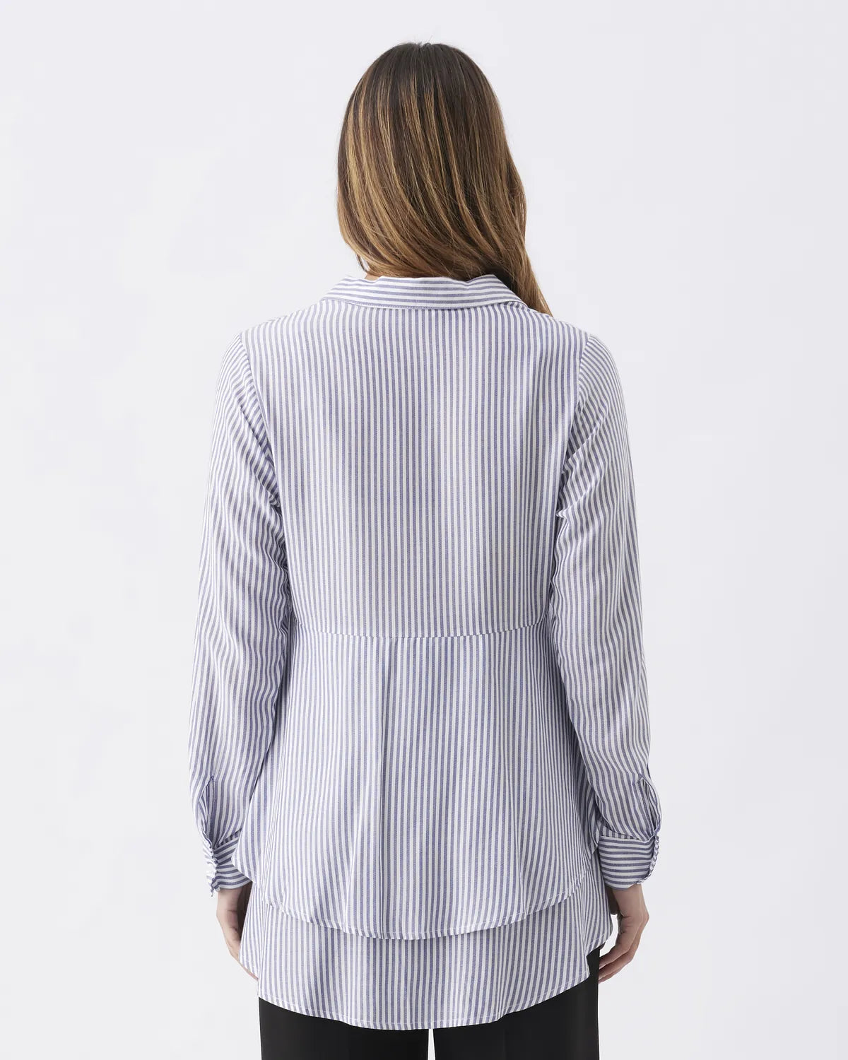 Stripe Layered Peplum Shirt Navy / White