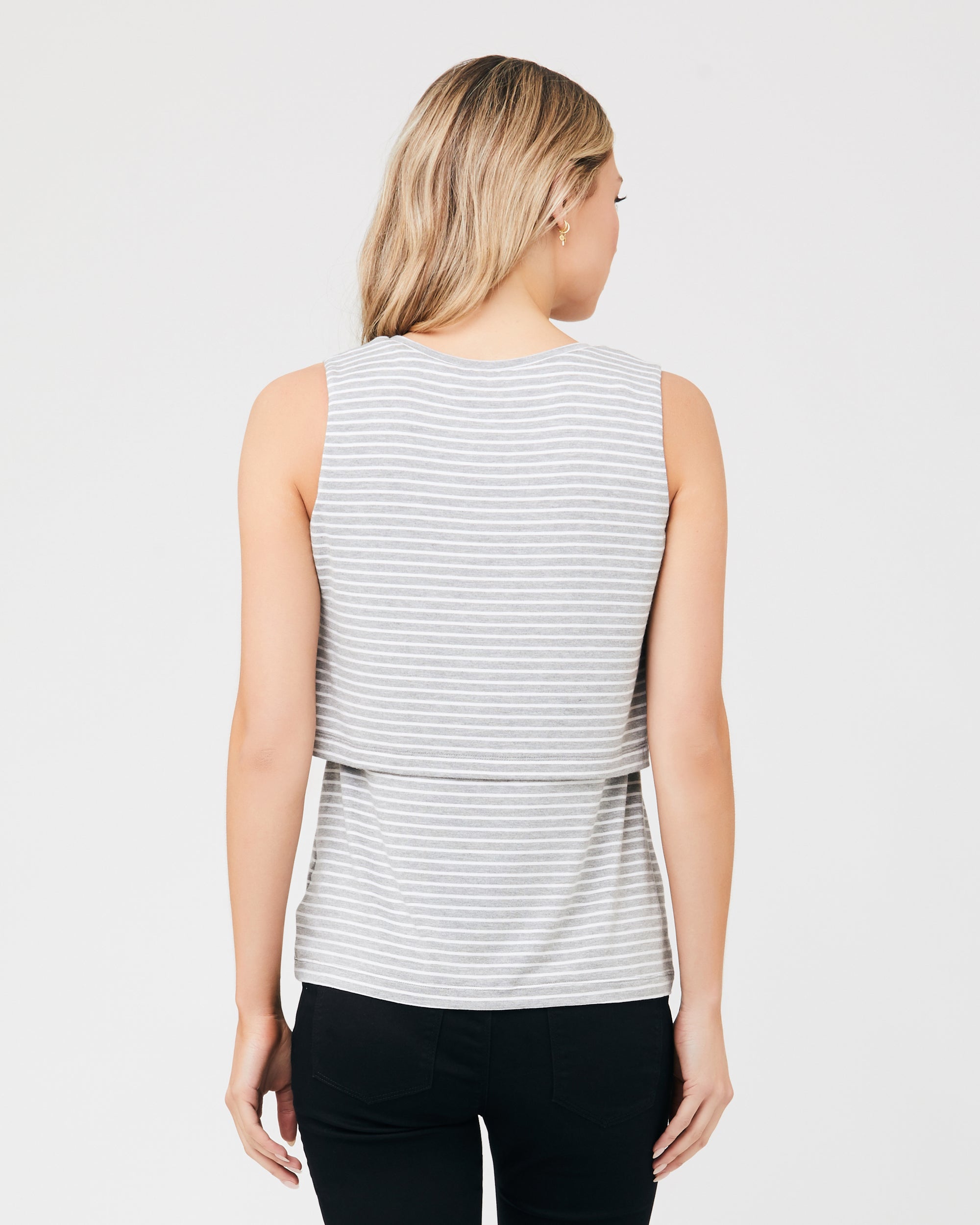 Stripe Layered Nursing Tank Silver Marle / White