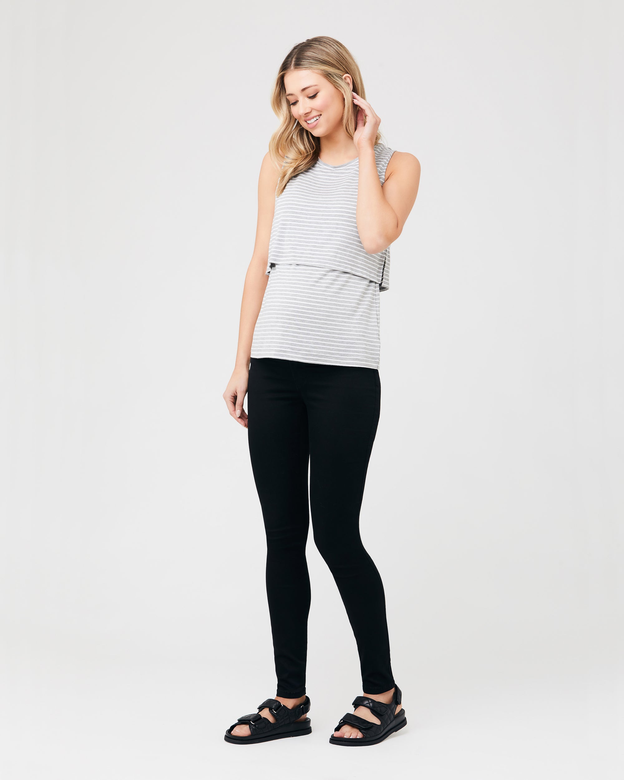 Stripe Layered Nursing Tank Silver Marle / White