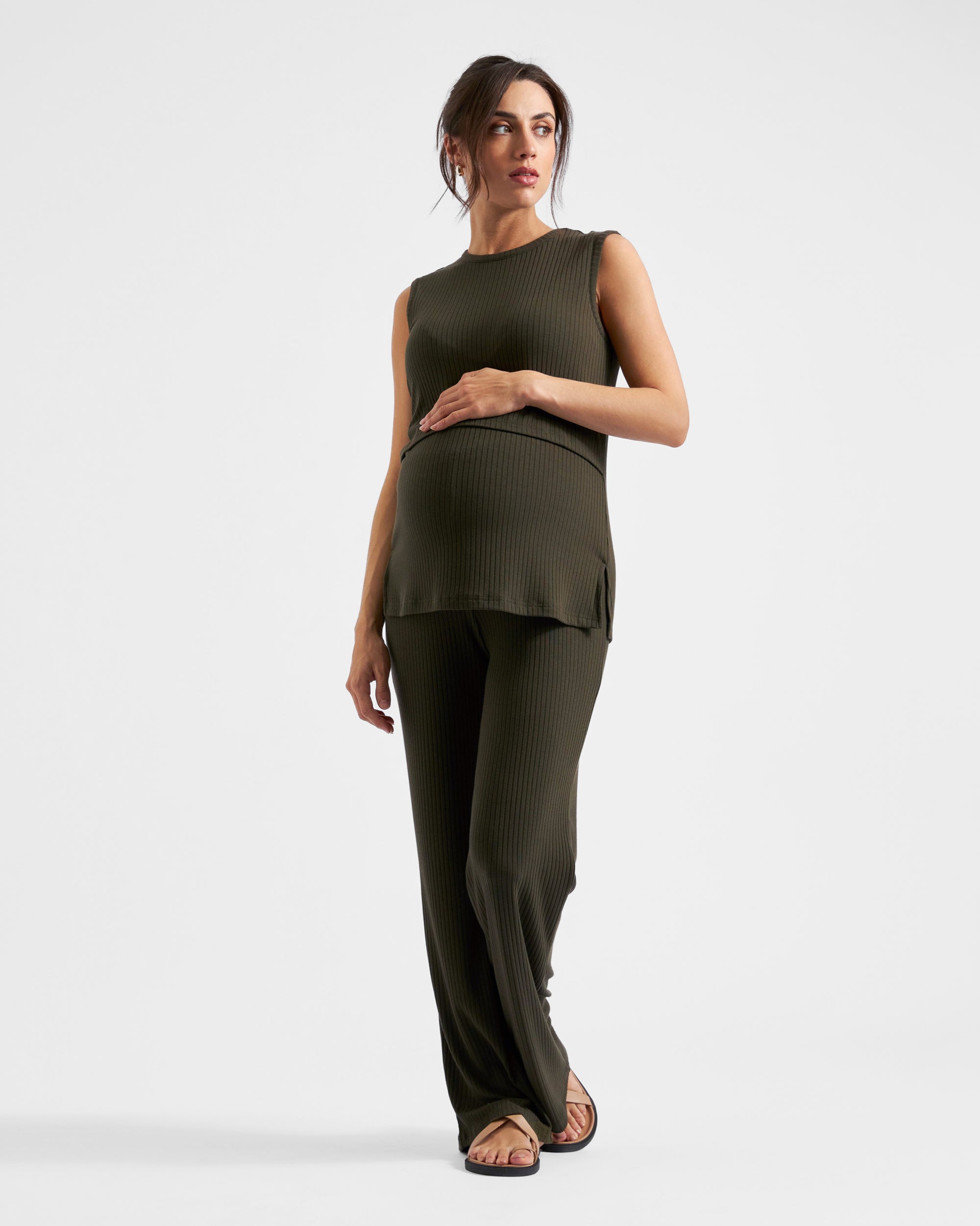 Peter Rib Nursing Tank Khaki