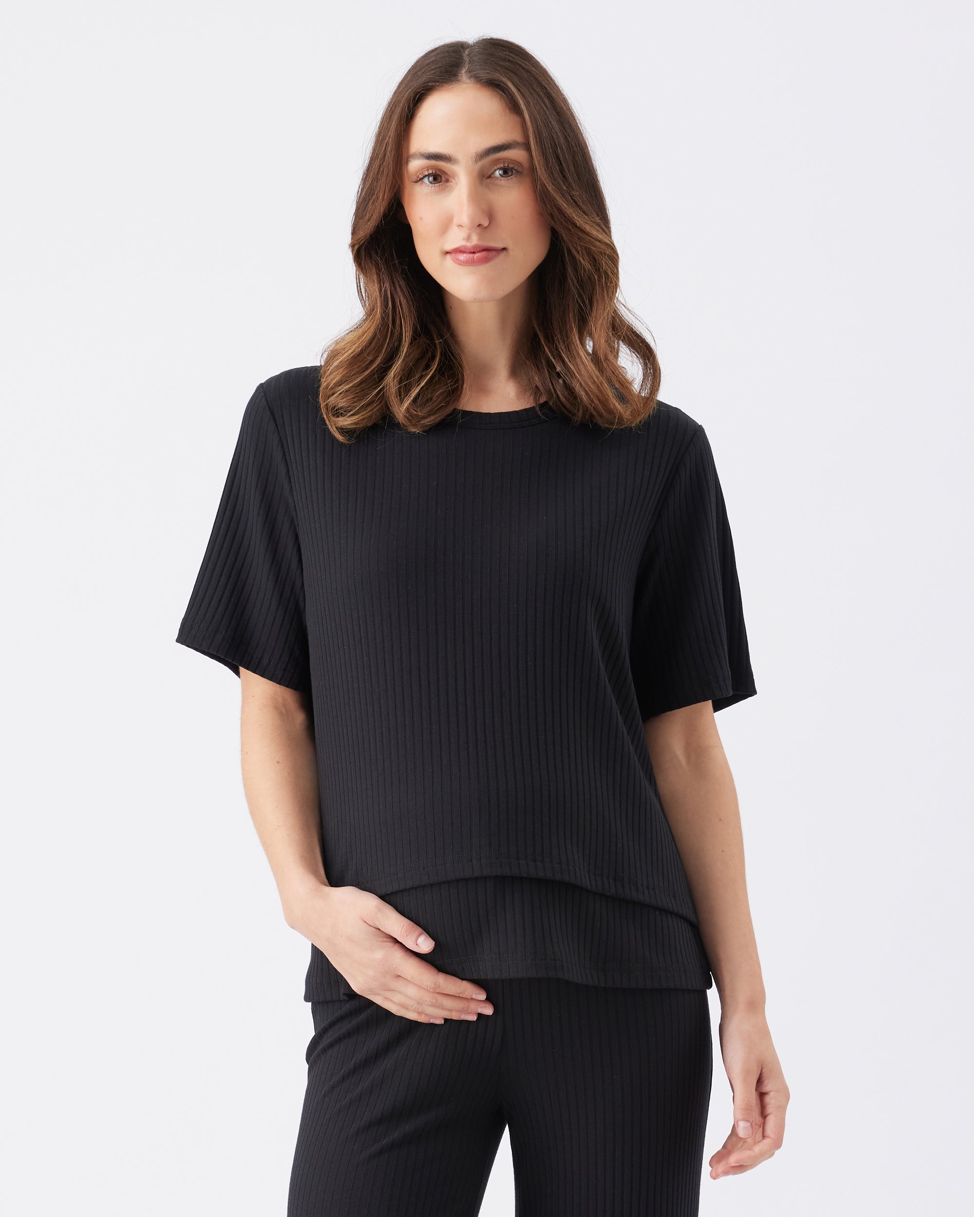 Mike Rib Nursing Top  Black