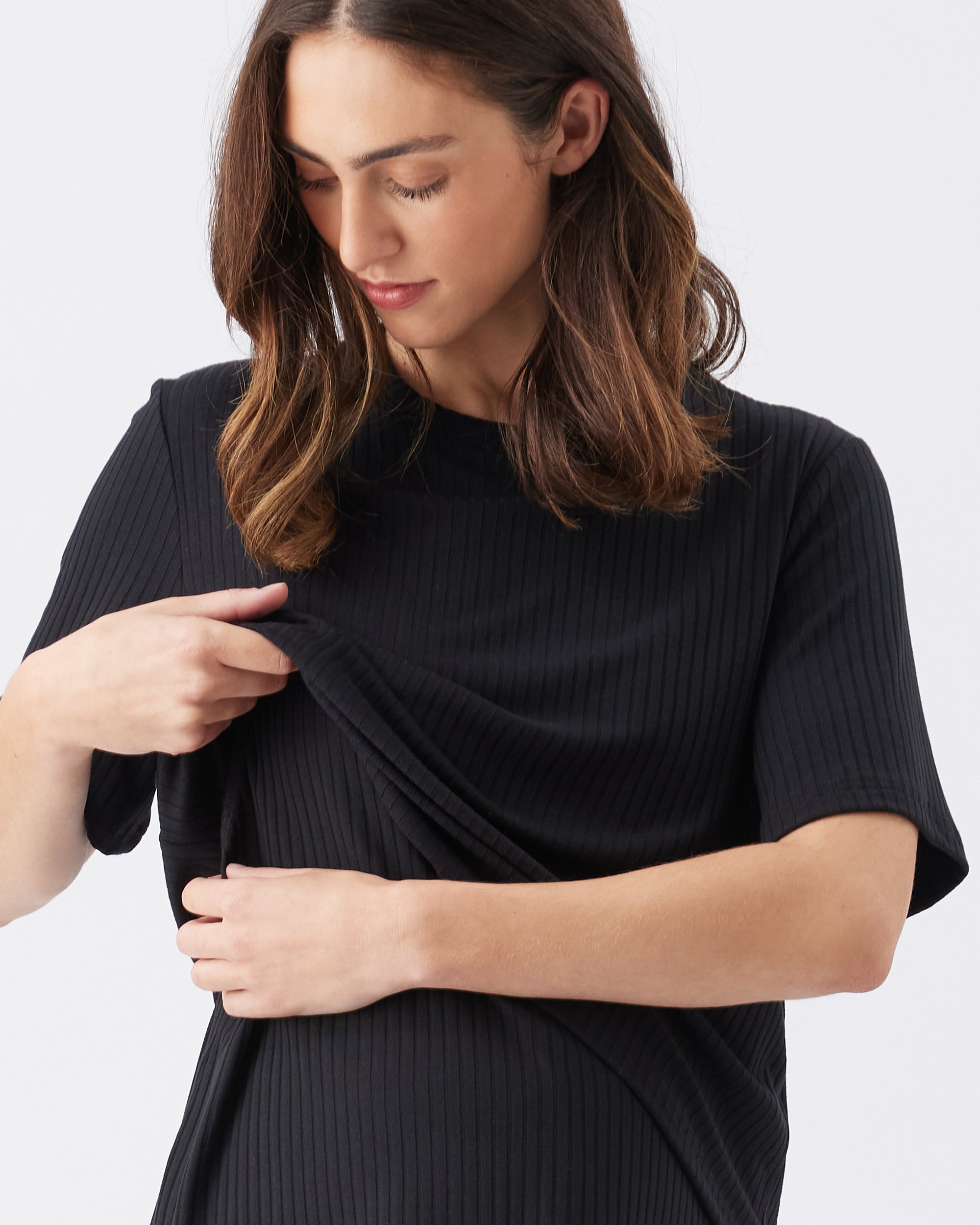 Mike Rib Nursing Top  Black