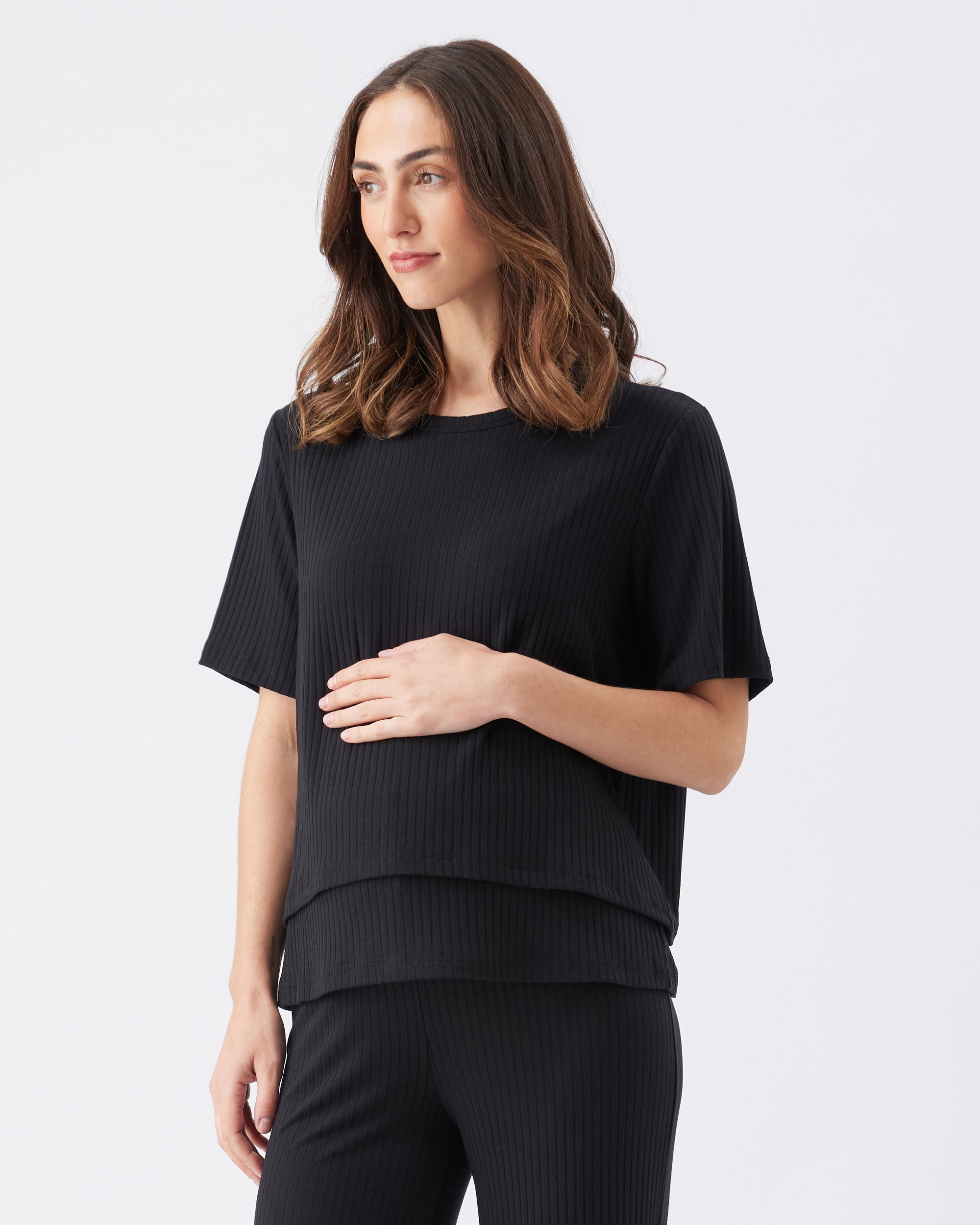 Mike Rib Nursing Top  Black