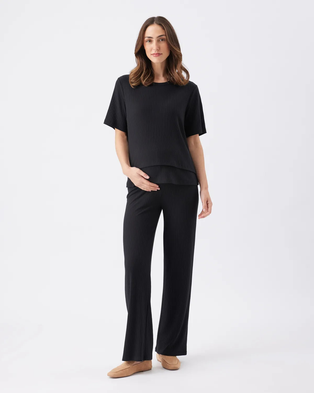 Mike Rib Nursing Top  Black