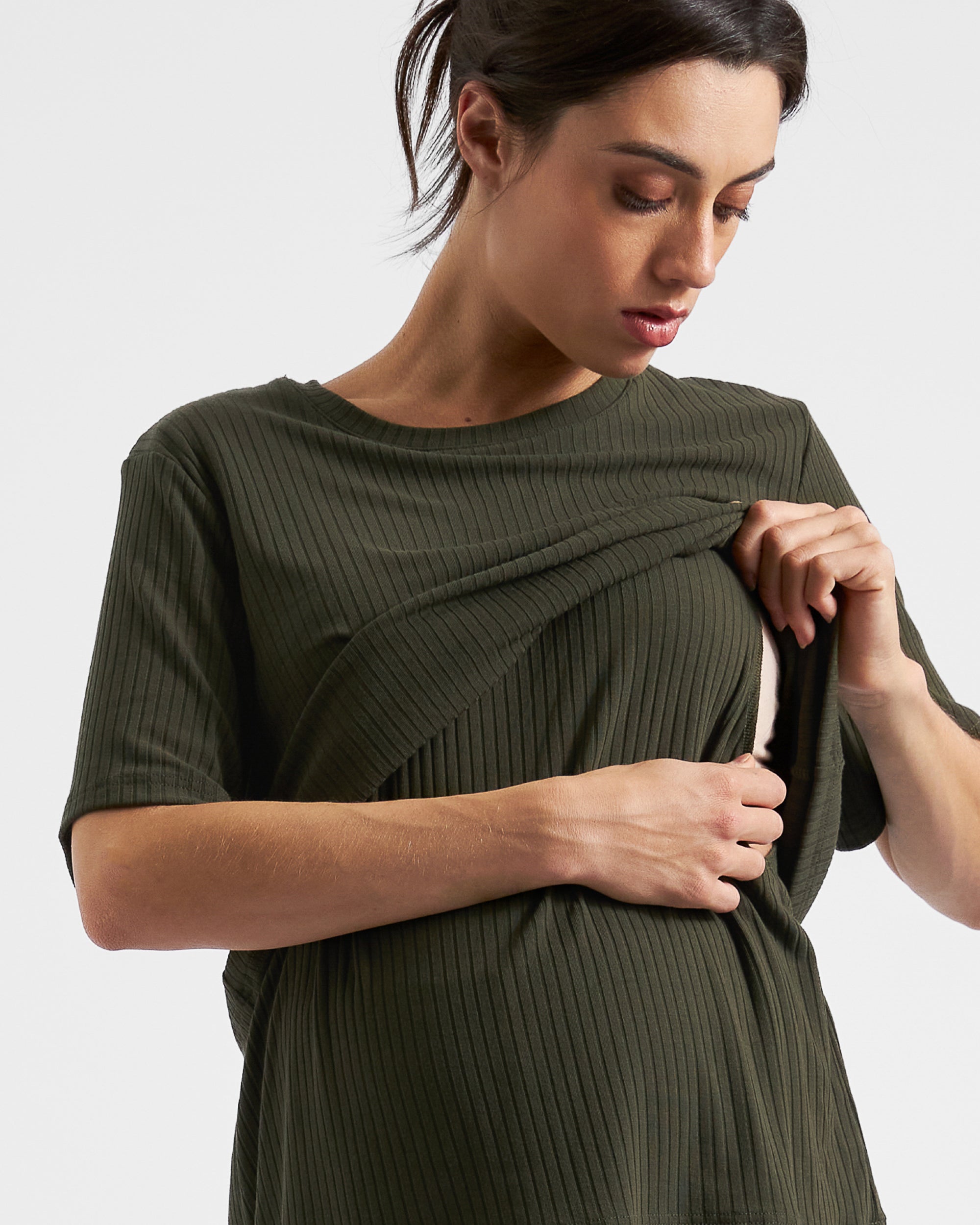Mike Rib Nursing Top  Khaki