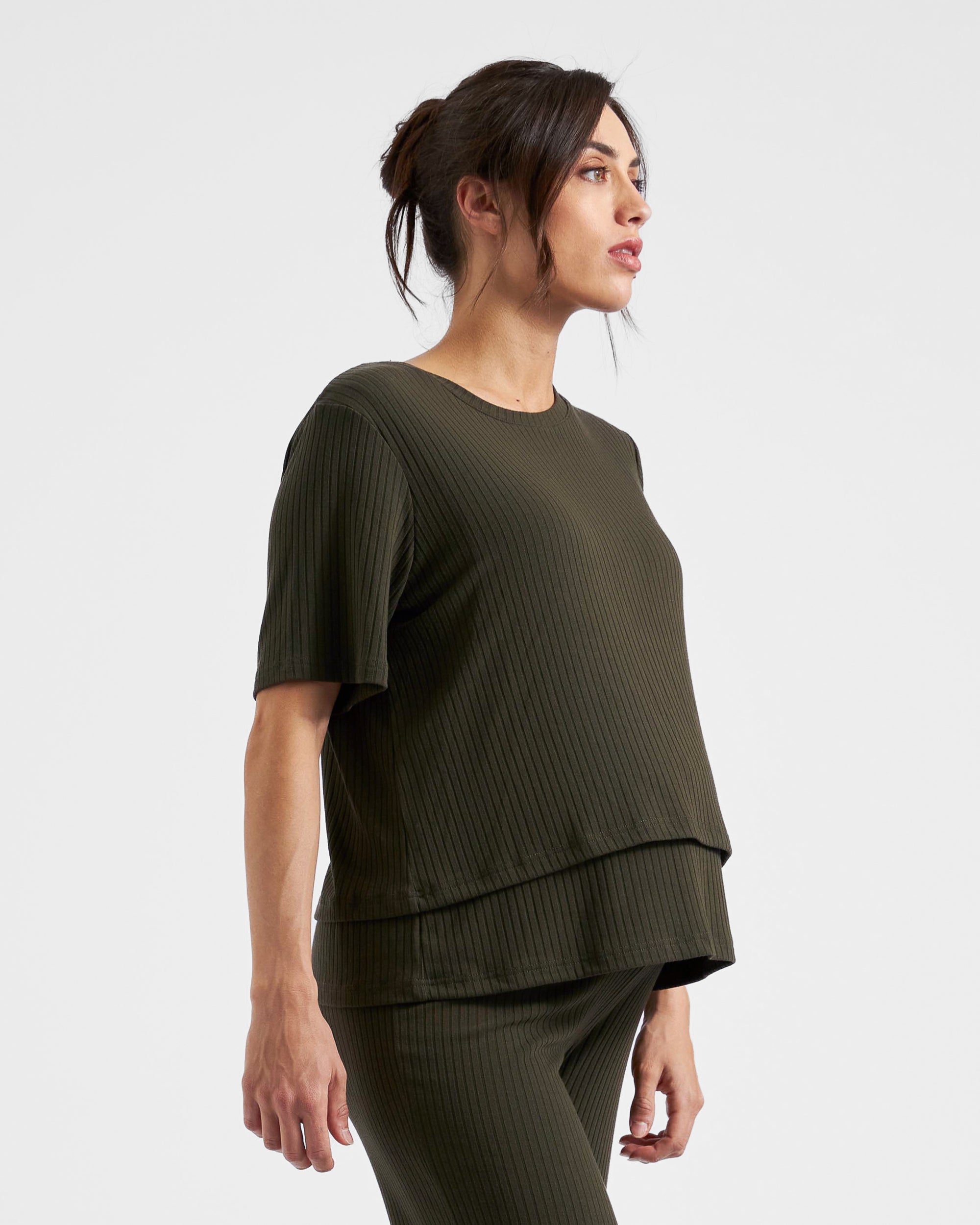 Mike Rib Nursing Top  Khaki