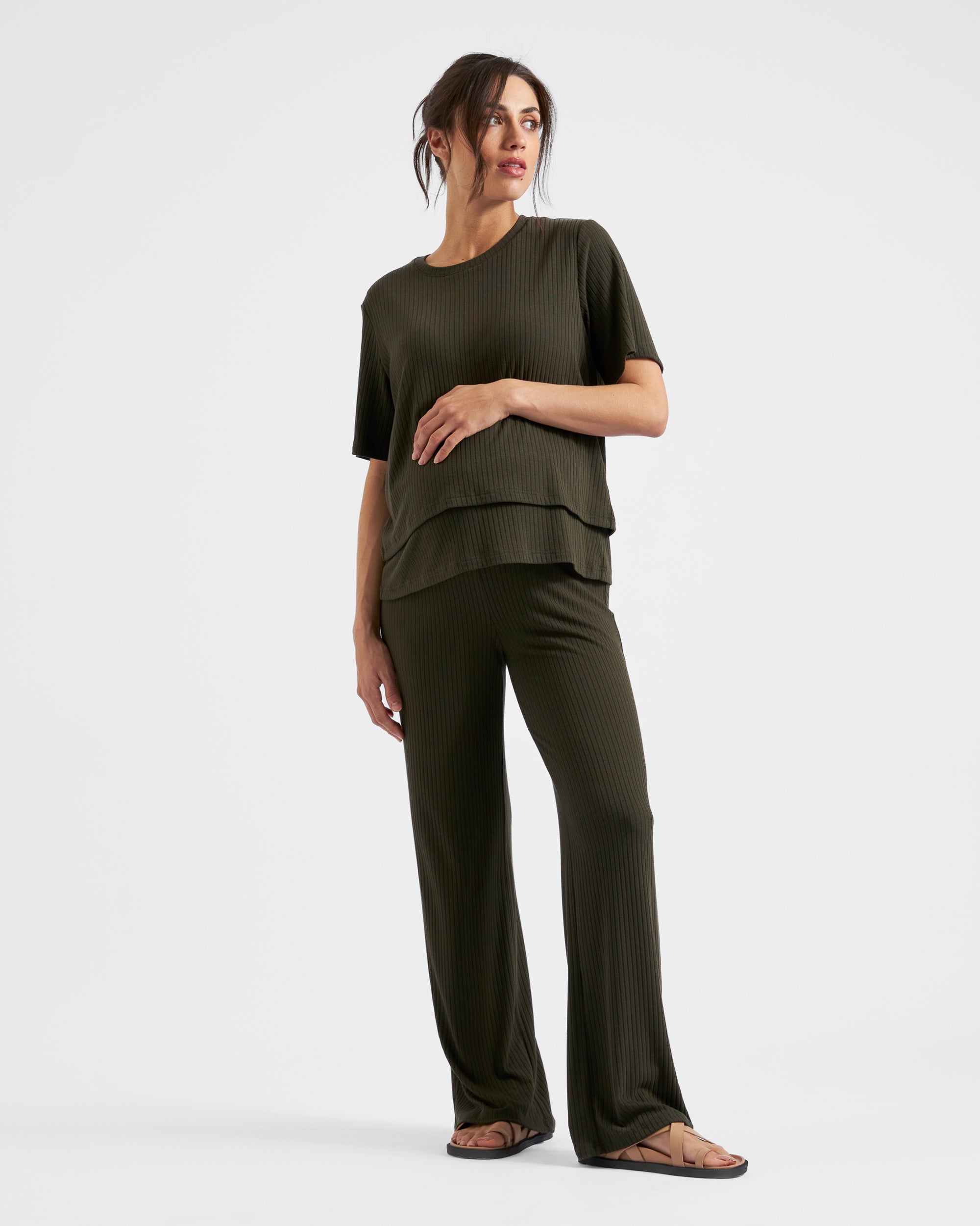 Mike Rib Nursing Top  Khaki