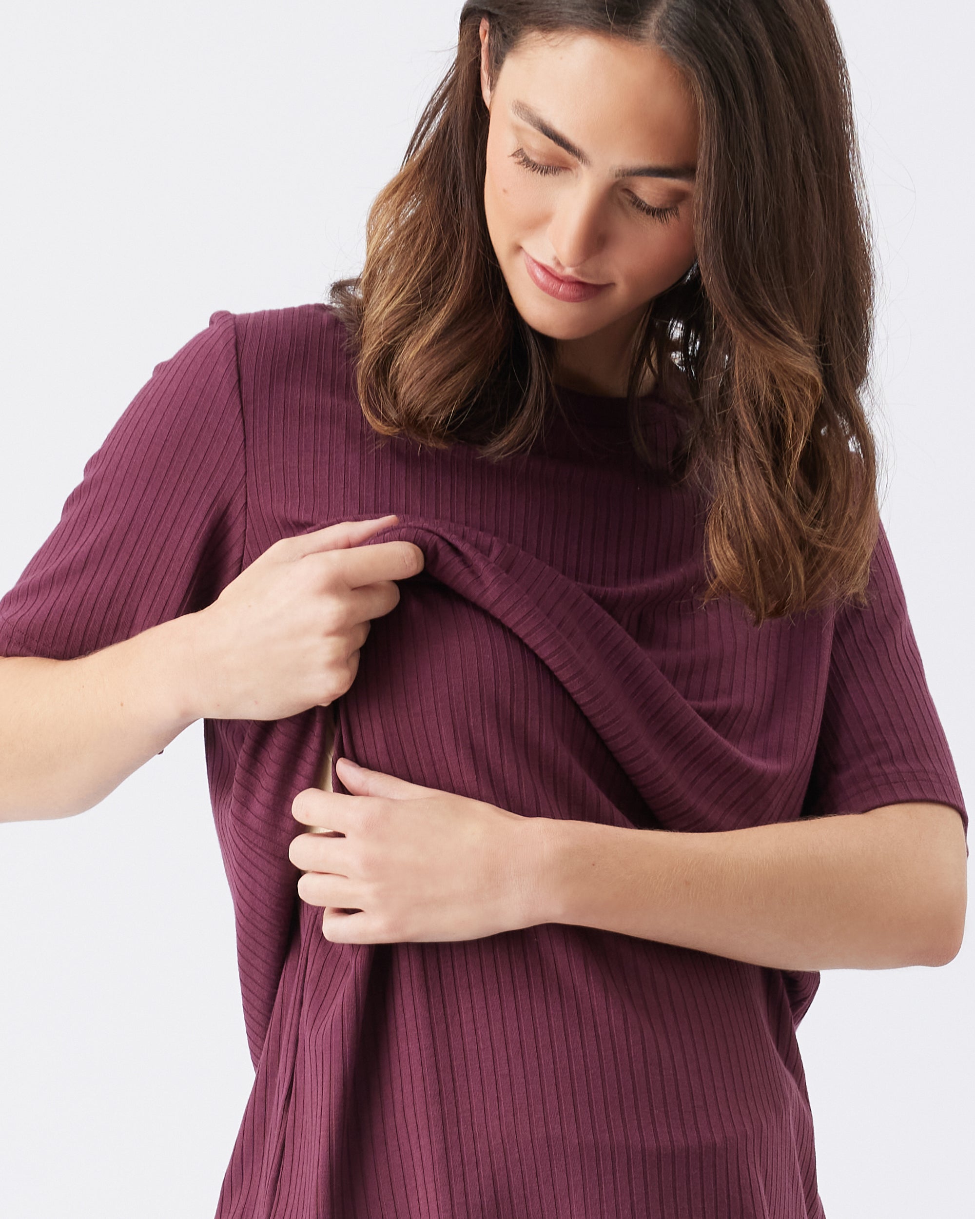 Mike Rib Nursing Top  Maroon