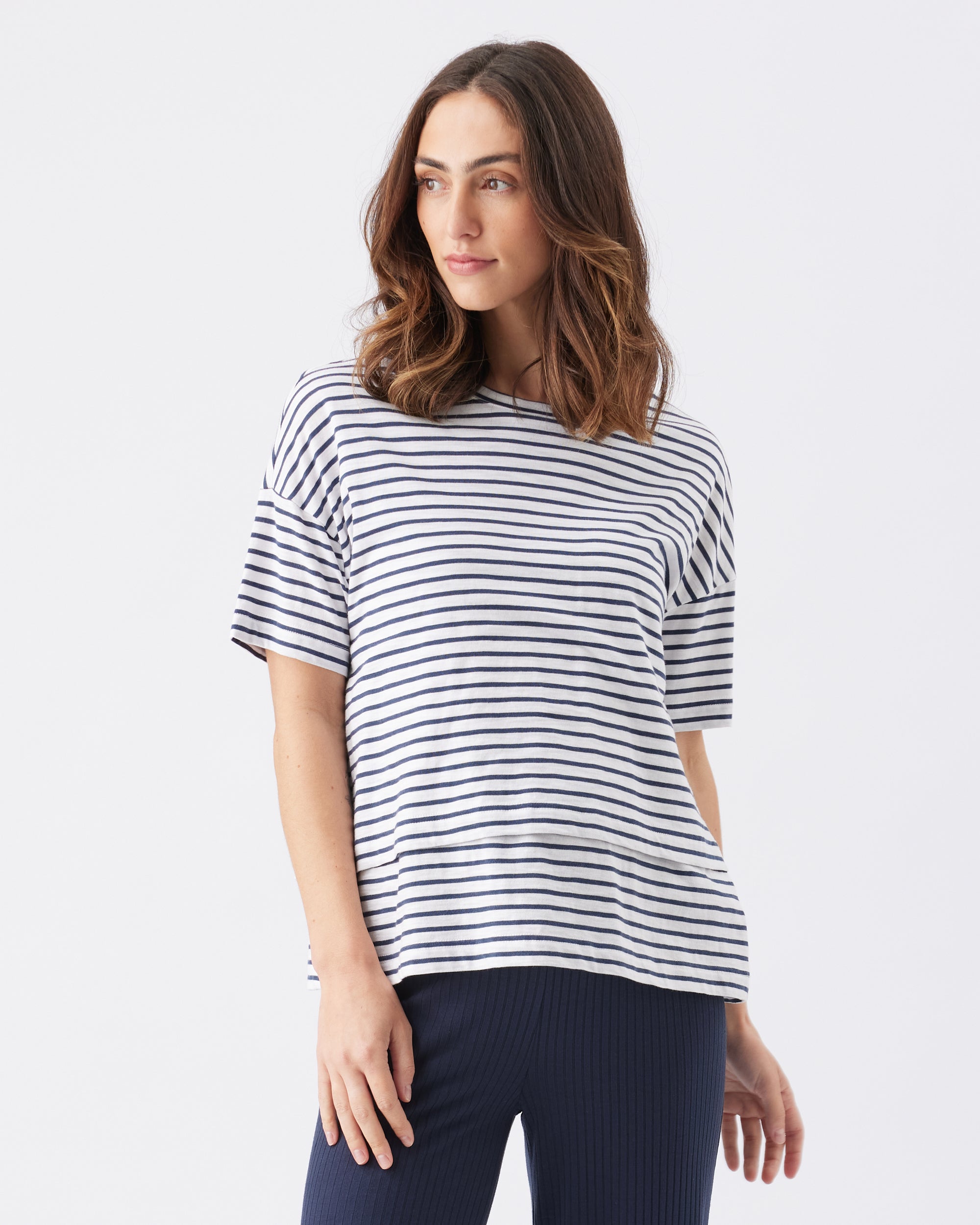 Claudette Nursing Tee  White / Ink