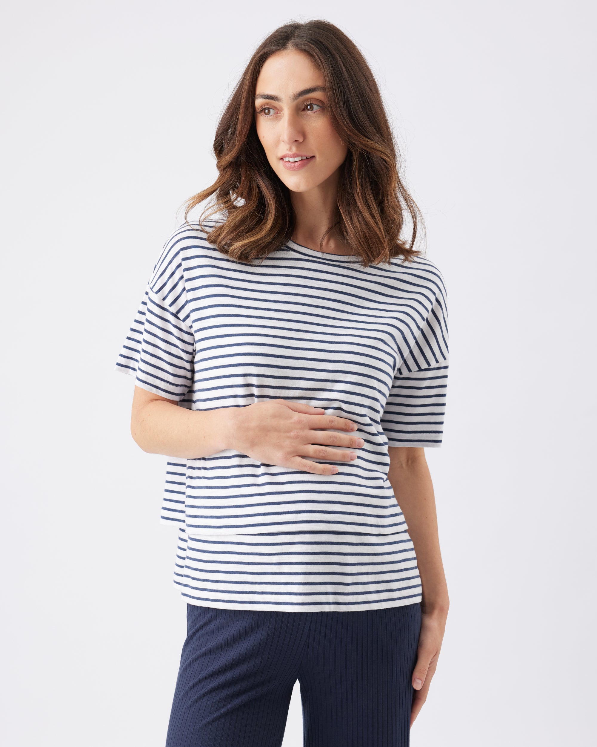 Claudette Nursing Tee  White / Ink
