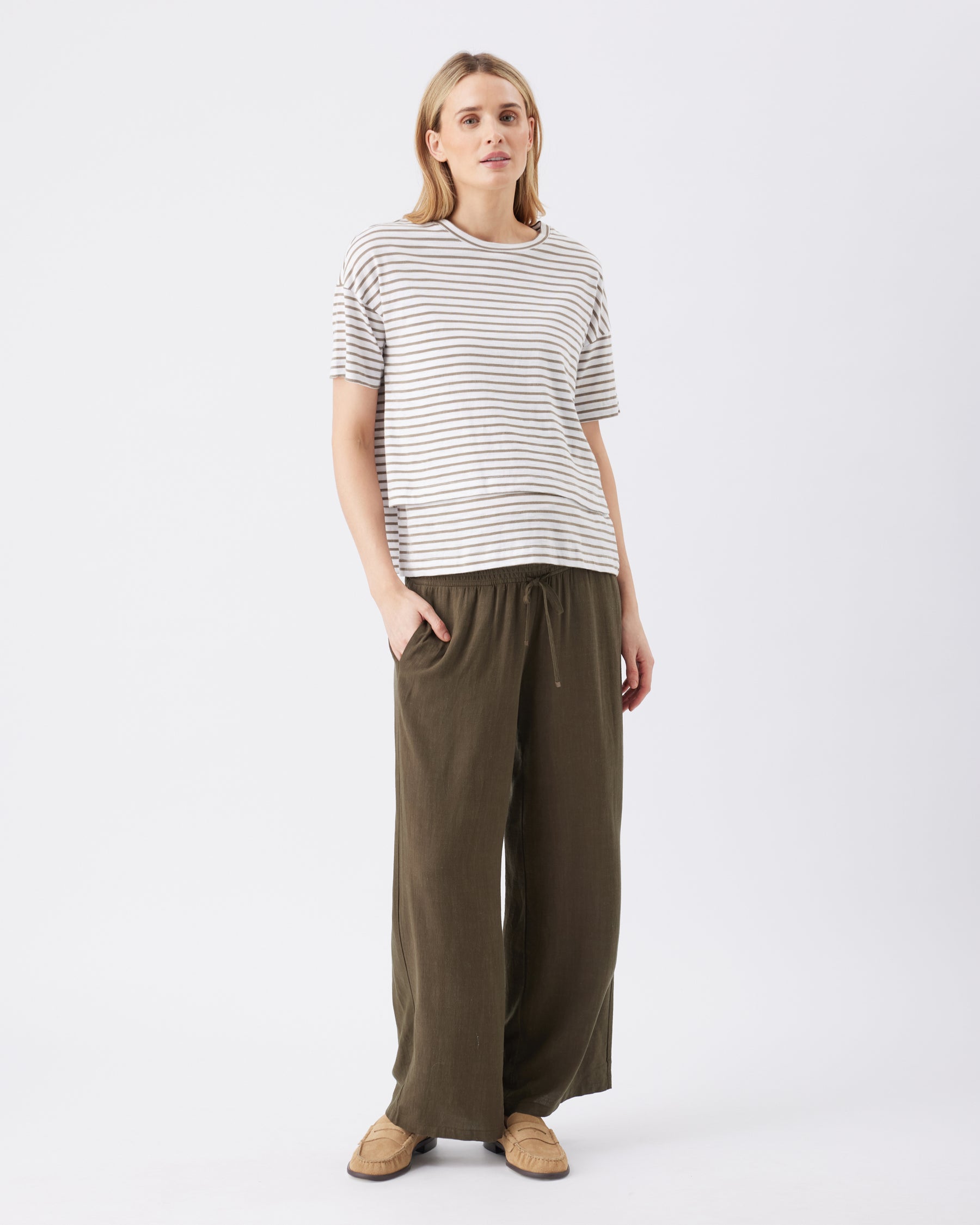Claudette Nursing Tee  White / Olive