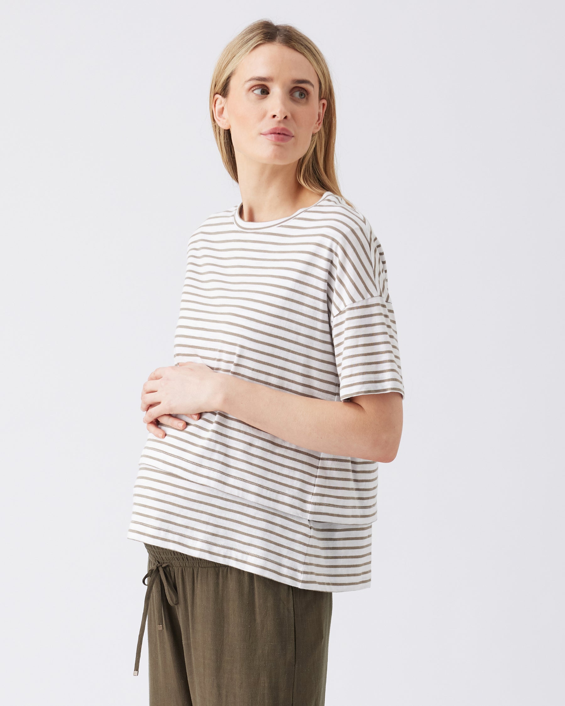Claudette Nursing Tee  White / Olive