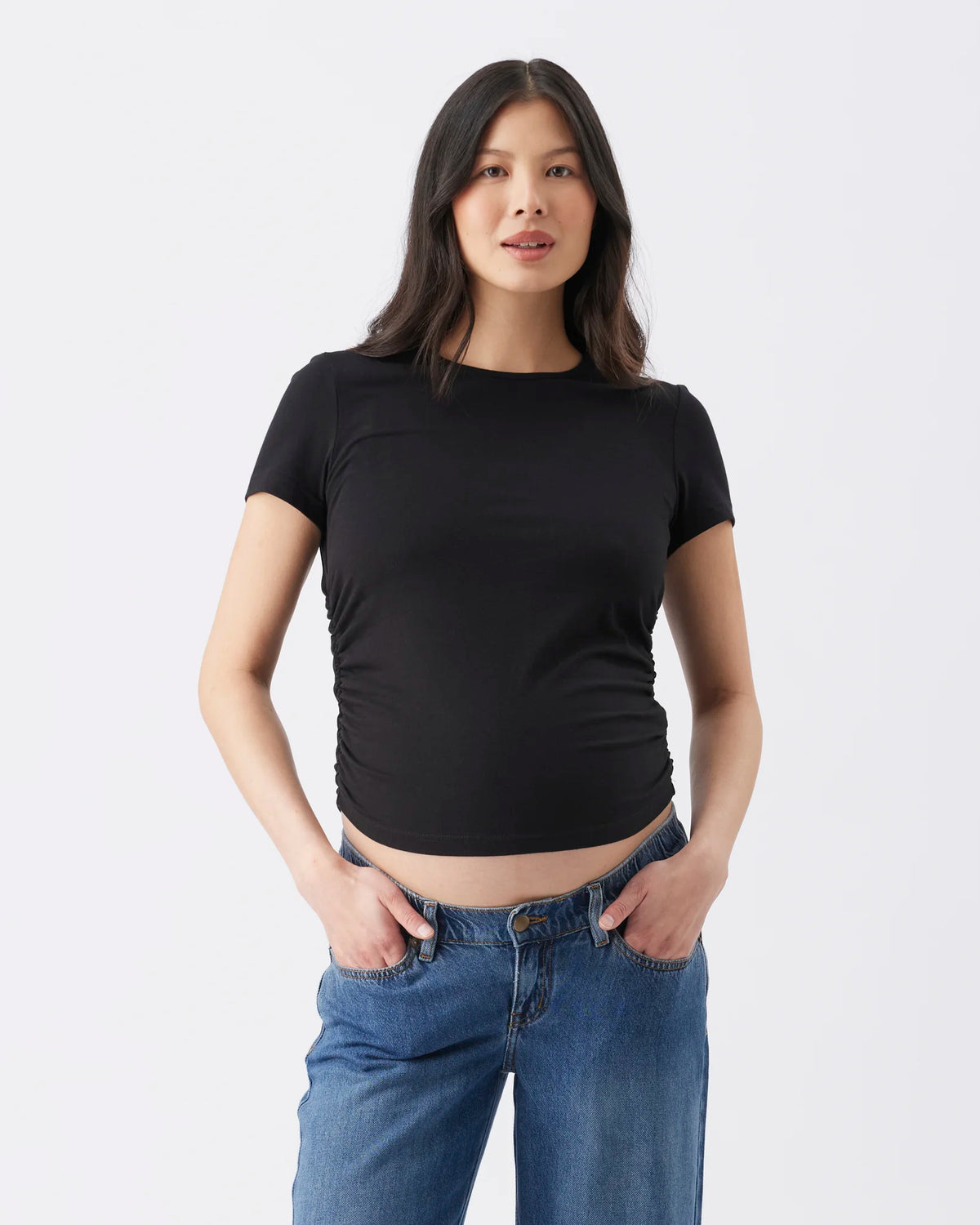 Organic Cotton Ruched Tee  Black