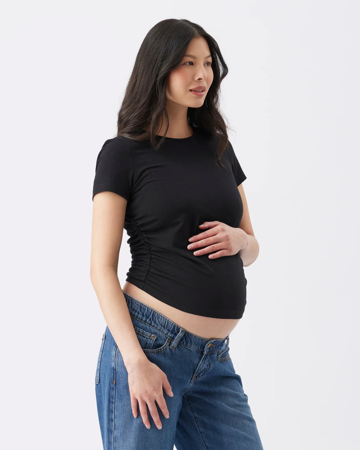 Organic Cotton Ruched Tee  Black