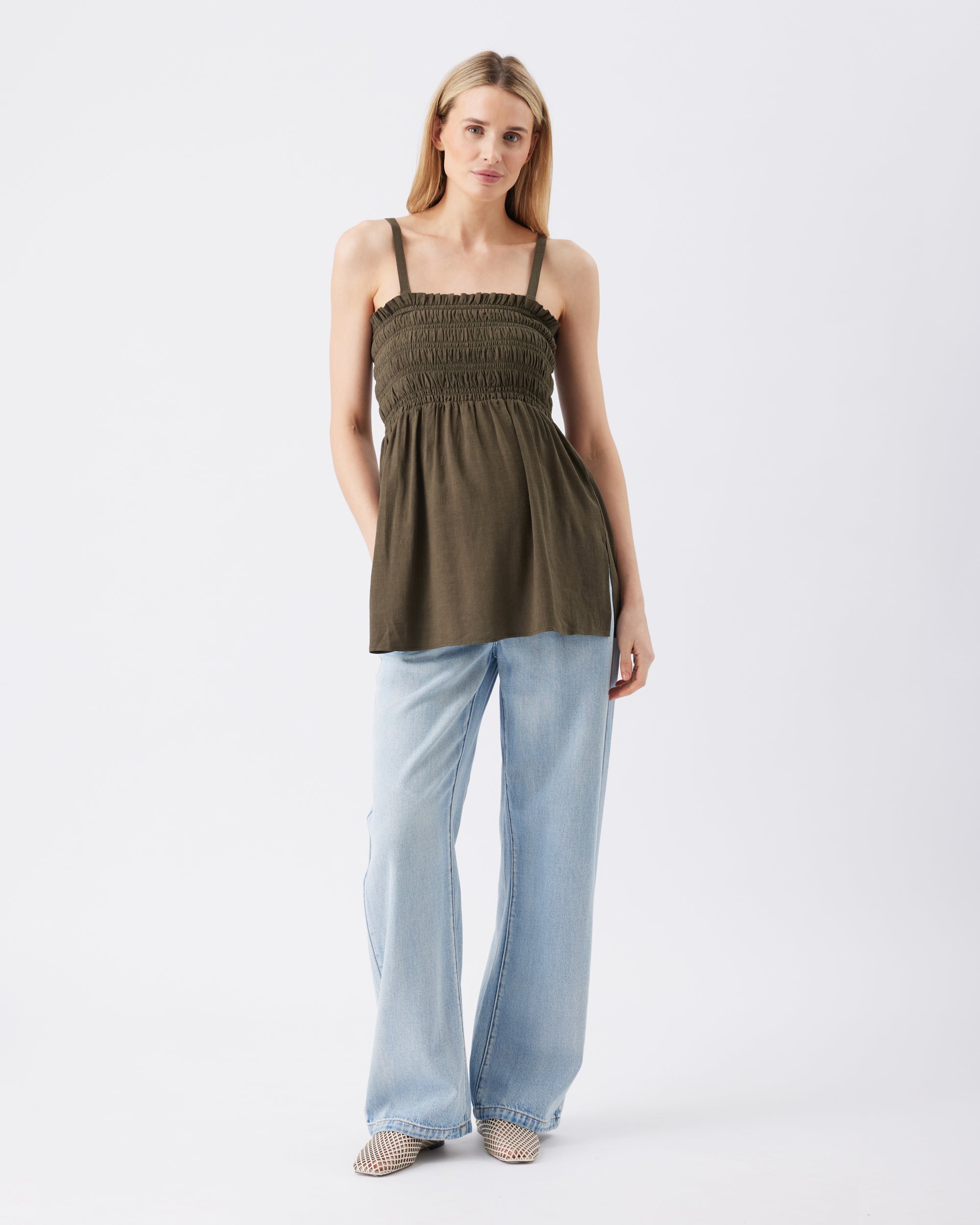 Ella Shirred Tunic  Khaki