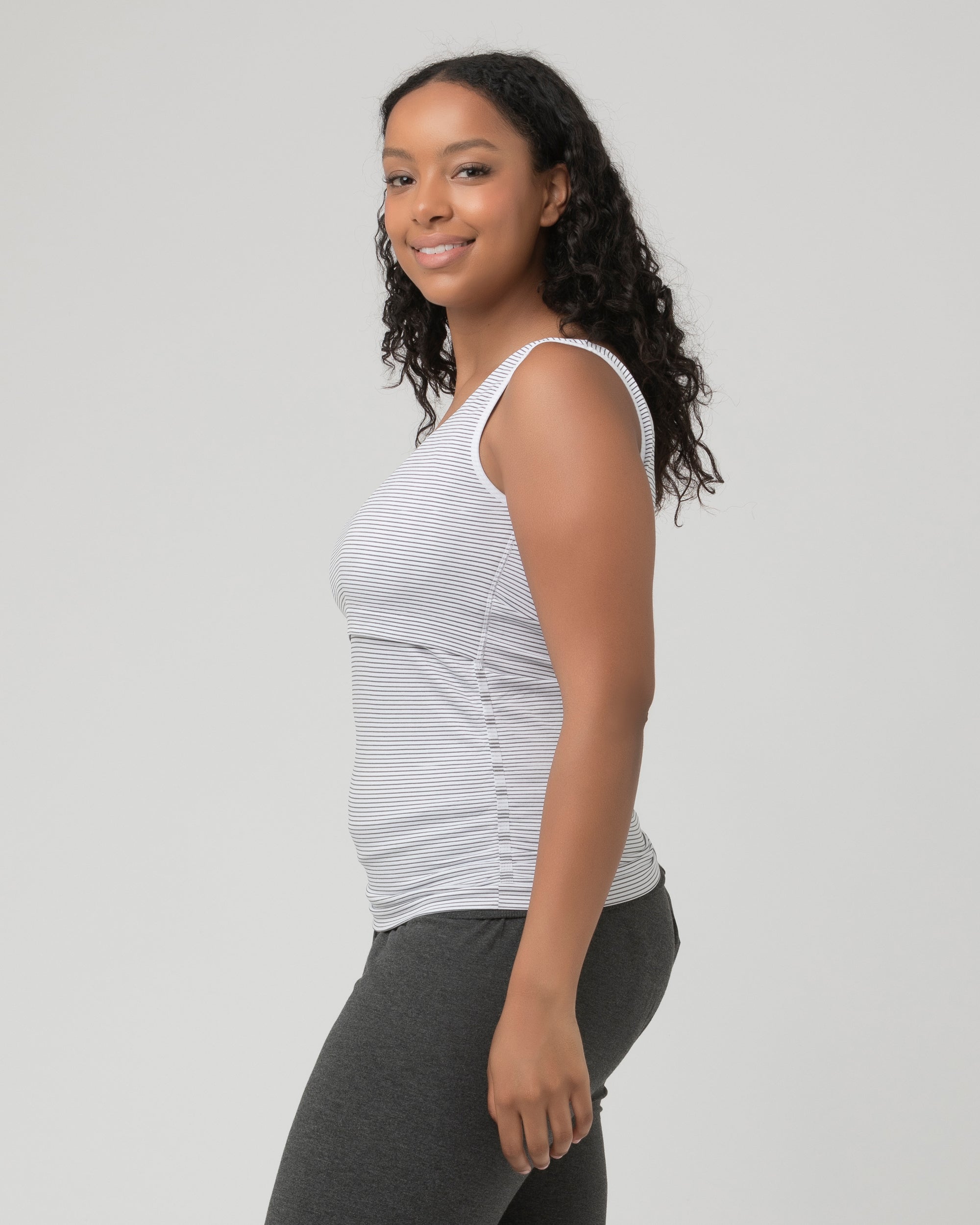 Seamless Nursing Stripe Tank Grey / White