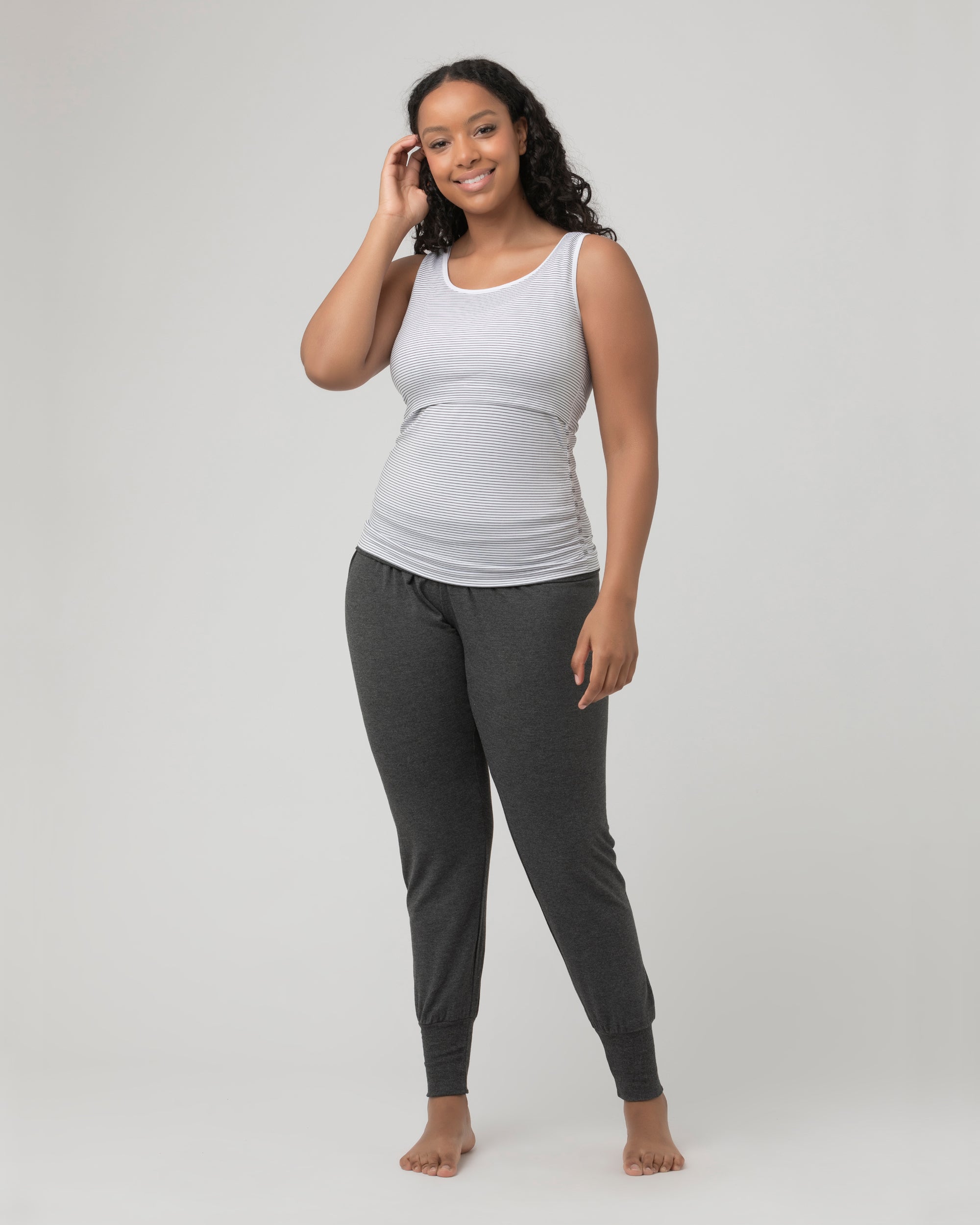Seamless Nursing Stripe Tank Grey / White