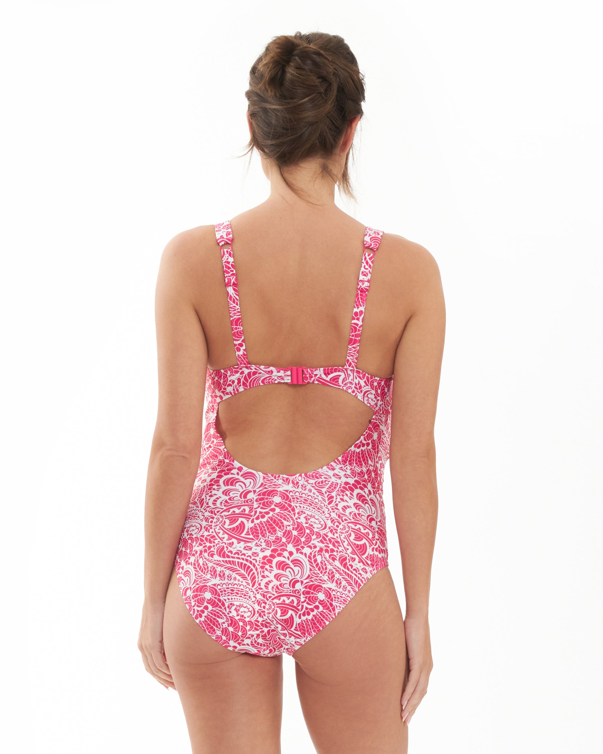 Janis Tie Front One Piece Hot Pink / White