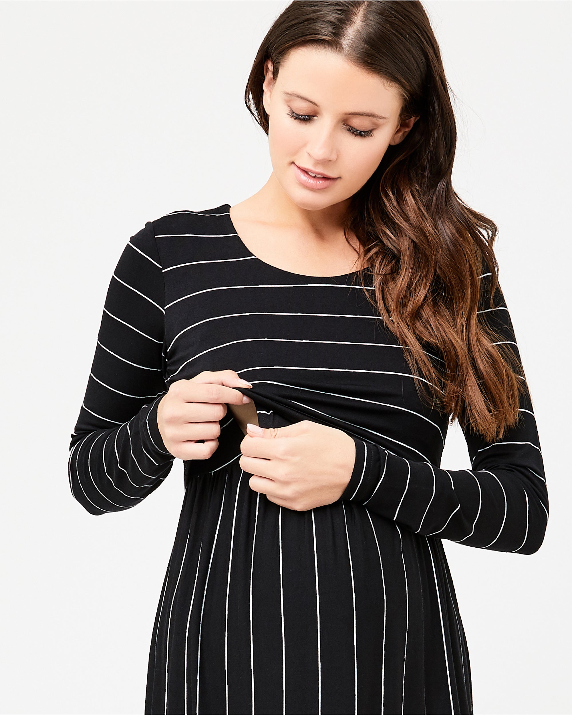 Crop Top Nursing Dress Long Sleeve Black / Flint