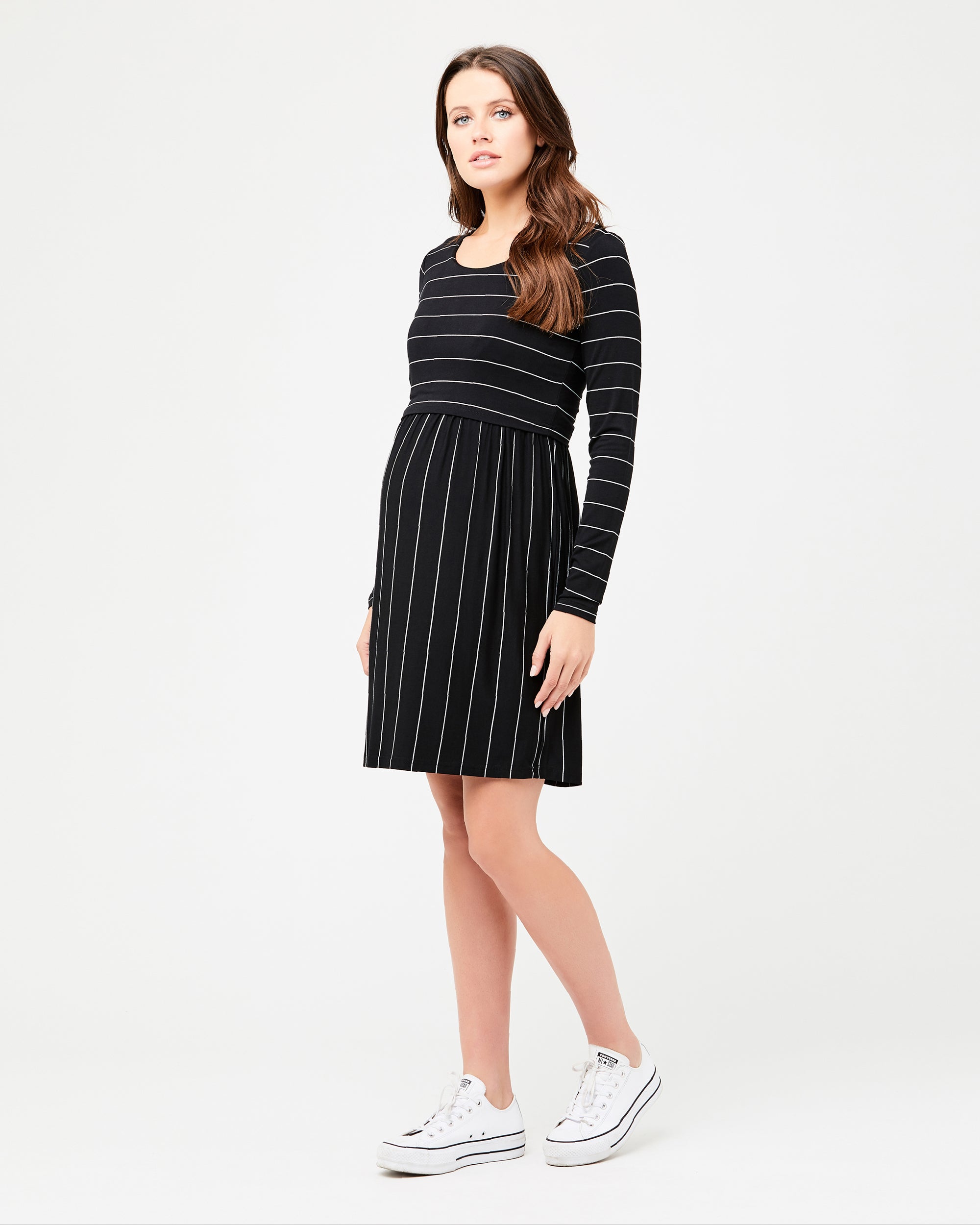 Crop Top Nursing Dress Long Sleeve Black / Flint