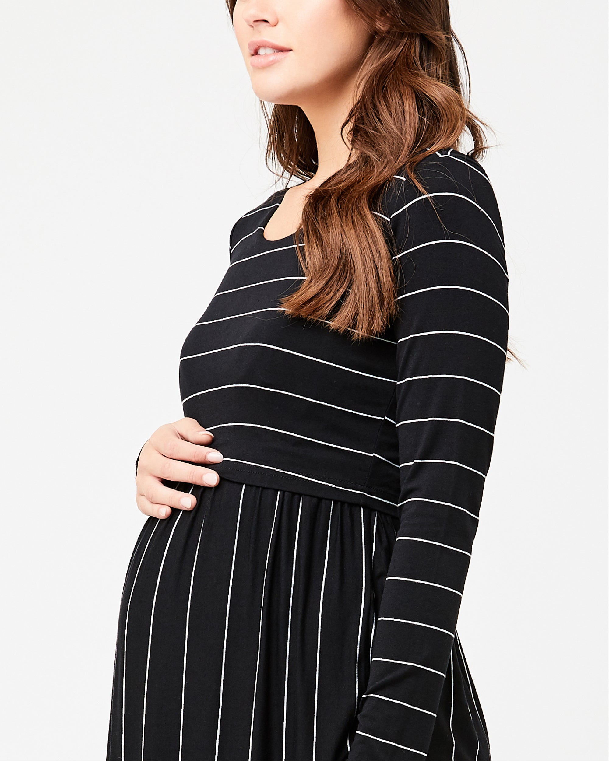 Crop Top Nursing Dress Long Sleeve Black / Flint